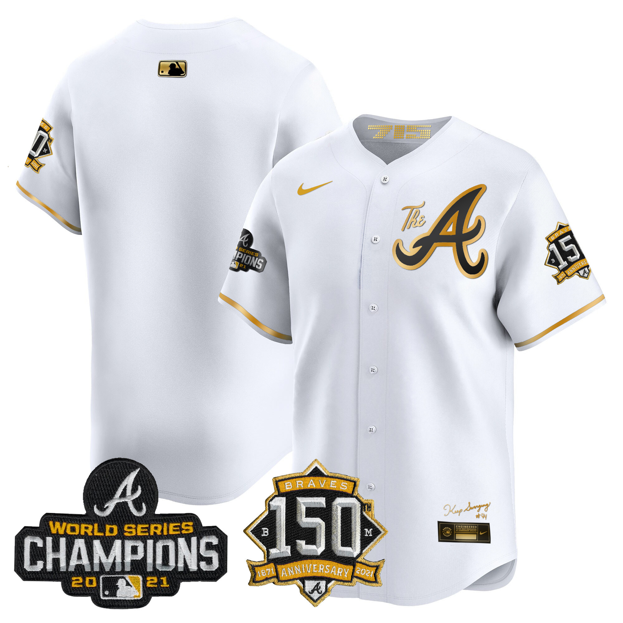 Men's Atlanta Braves Champions & 150th Patch Vapor Premier Limited Jersey - All Stitched - Image 20