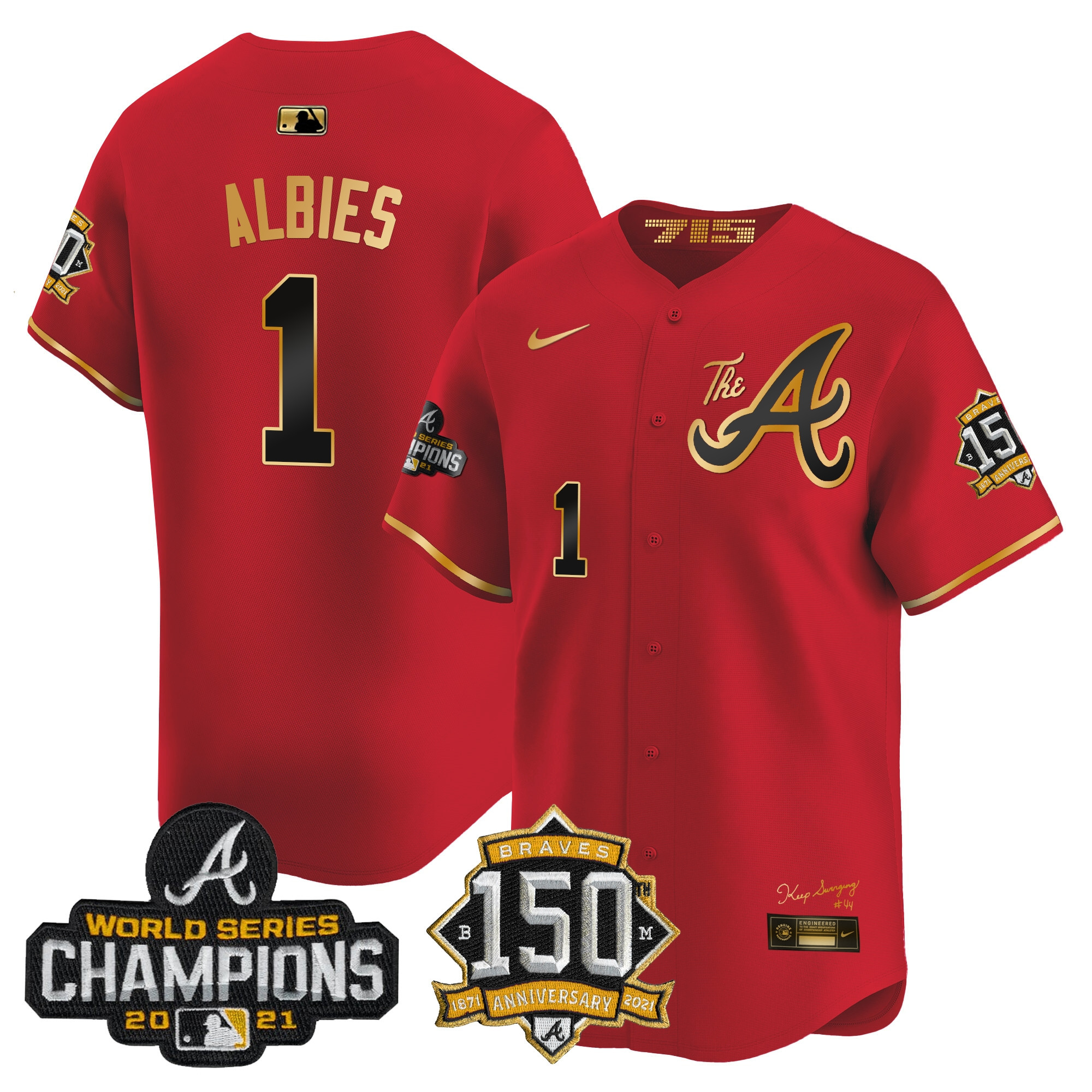 Men's Atlanta Braves Champions & 150th Patch Vapor Premier Limited Jersey - All Stitched - Image 26