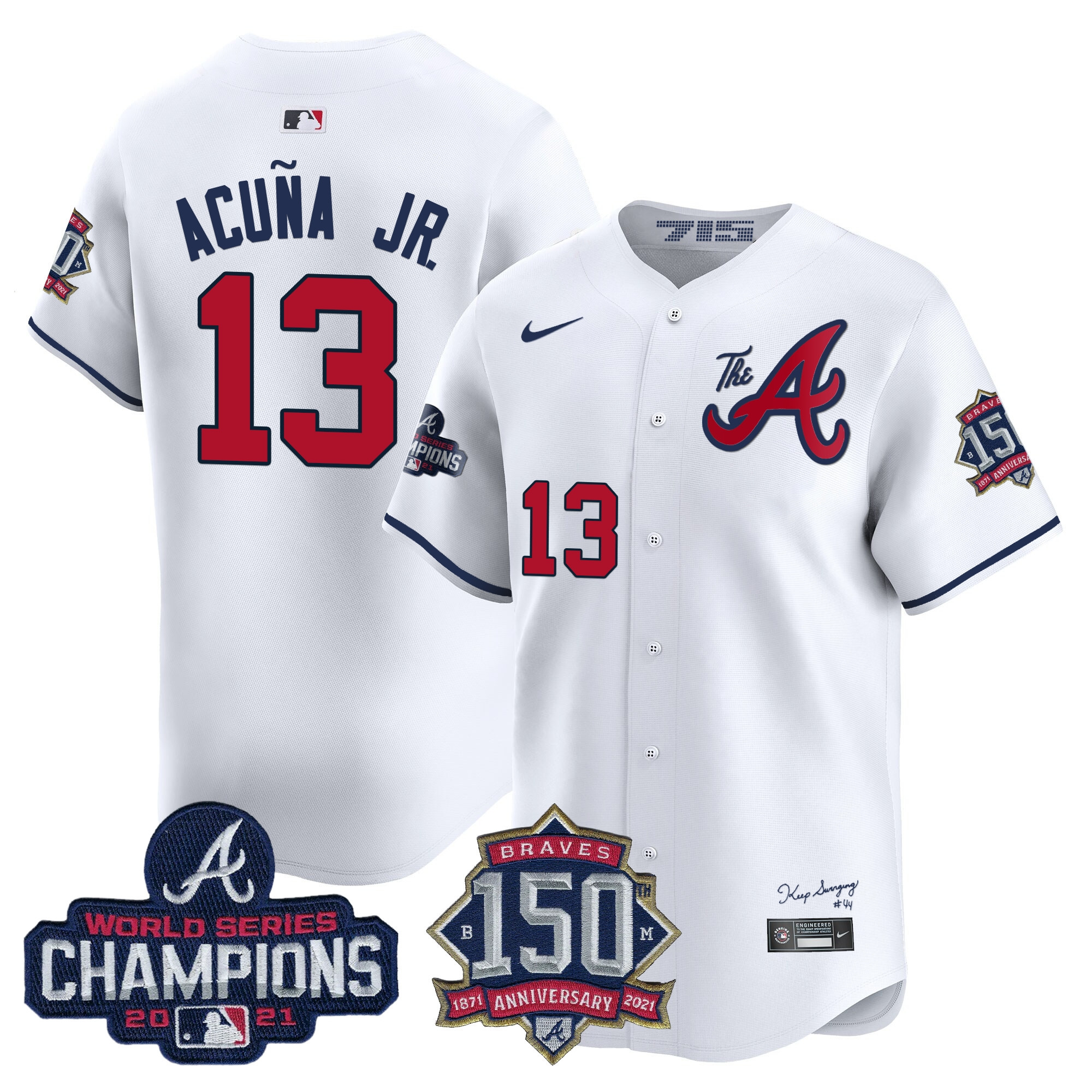 Men's Atlanta Braves Champions & 150th Patch Vapor Premier Limited Jersey - All Stitched - Image 31