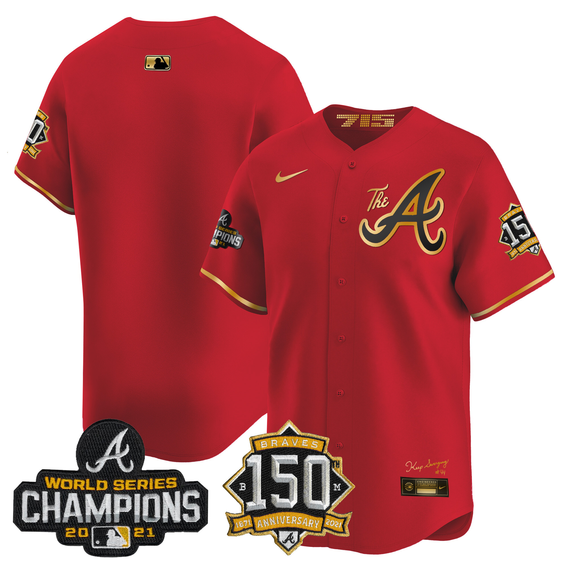Men's Atlanta Braves Champions & 150th Patch Vapor Premier Limited Jersey - All Stitched - Image 30