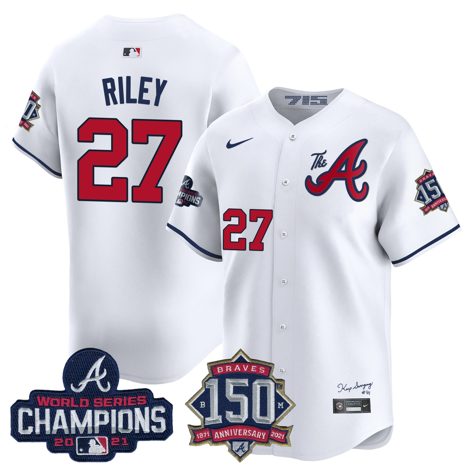 Men's Atlanta Braves Champions & 150th Patch Vapor Premier Limited Jersey - All Stitched - Image 33