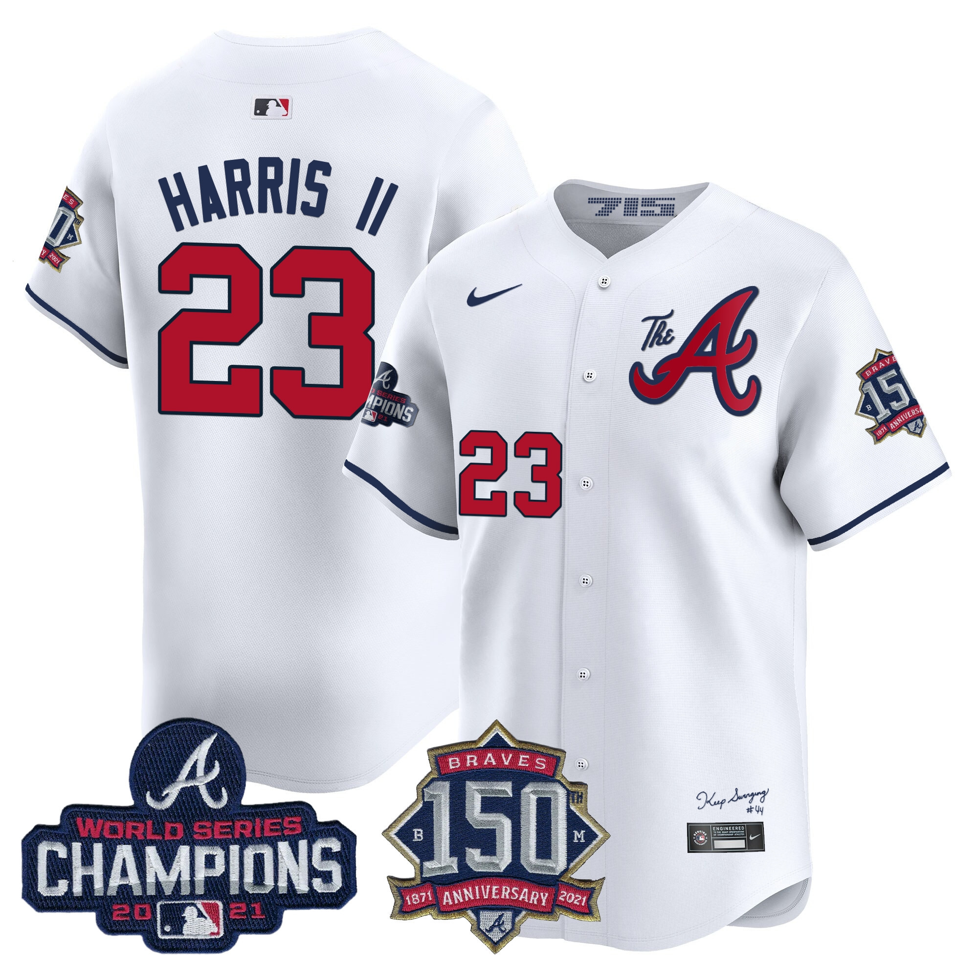 Men's Atlanta Braves Champions & 150th Patch Vapor Premier Limited Jersey - All Stitched - Image 34