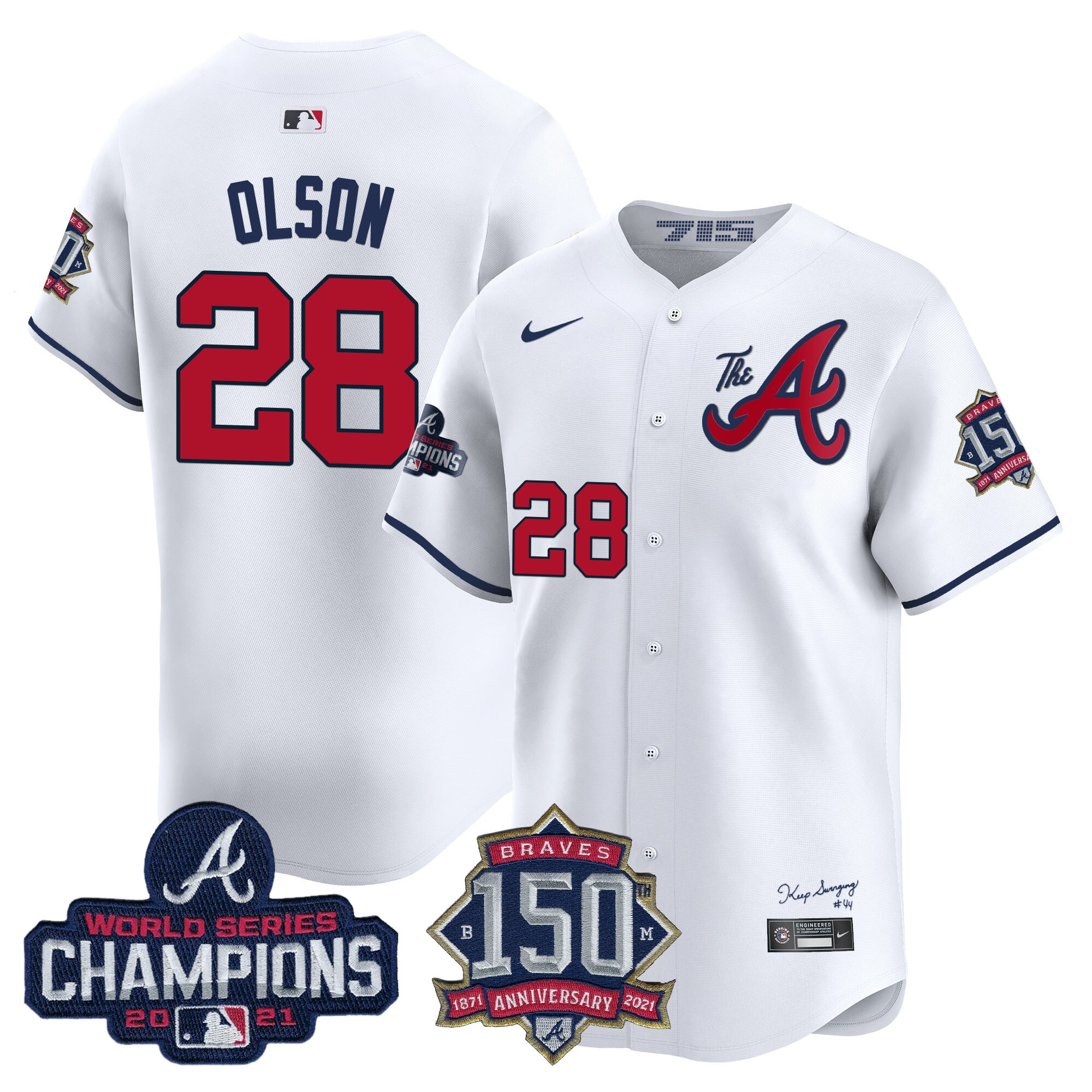 Men's Atlanta Braves Champions & 150th Patch Vapor Premier Limited Jersey - All Stitched - Image 35