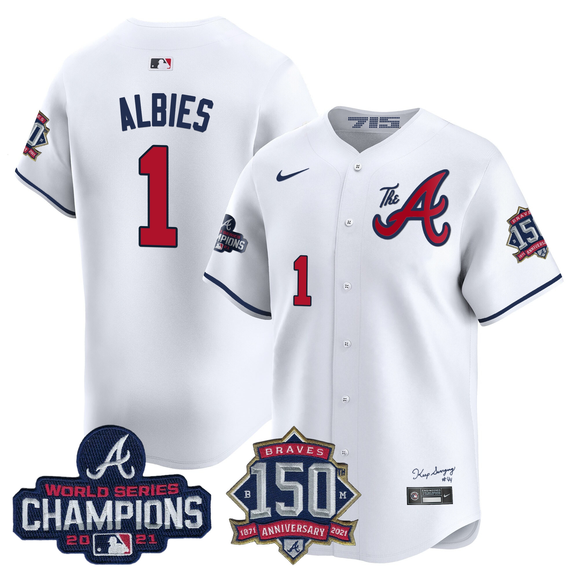 Men's Atlanta Braves Champions & 150th Patch Vapor Premier Limited Jersey - All Stitched - Image 36