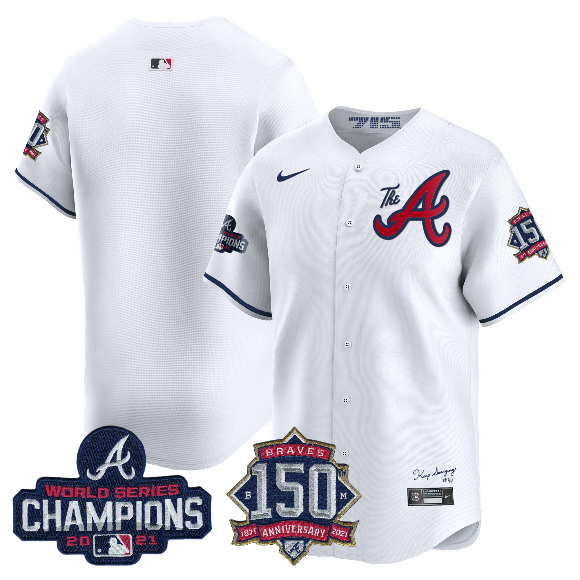 Men's Atlanta Braves Champions & 150th Patch Vapor Premier Limited Jersey - All Stitched - Image 40