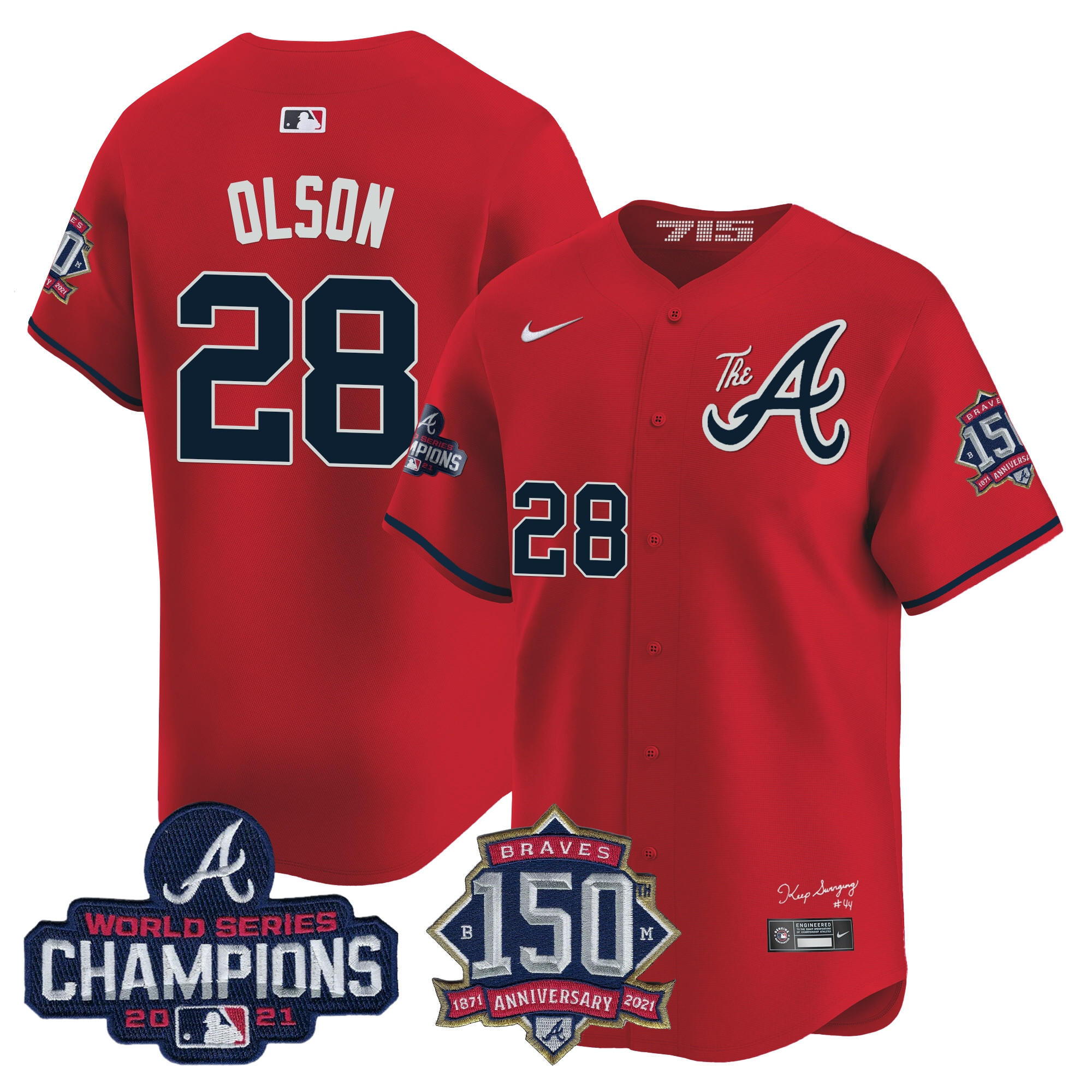 Men's Atlanta Braves Champions & 150th Patch Vapor Premier Limited Jersey - All Stitched - Image 45