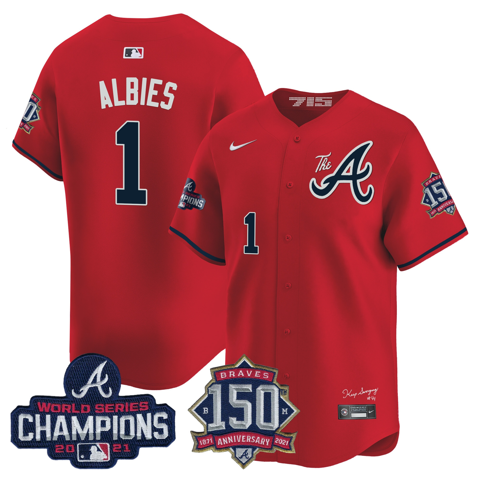Men's Atlanta Braves Champions & 150th Patch Vapor Premier Limited Jersey - All Stitched - Image 46