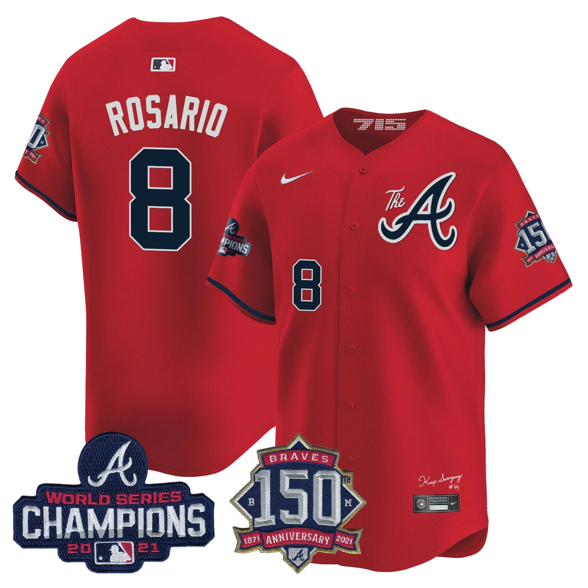 Men's Atlanta Braves Champions & 150th Patch Vapor Premier Limited Jersey - All Stitched - Image 47