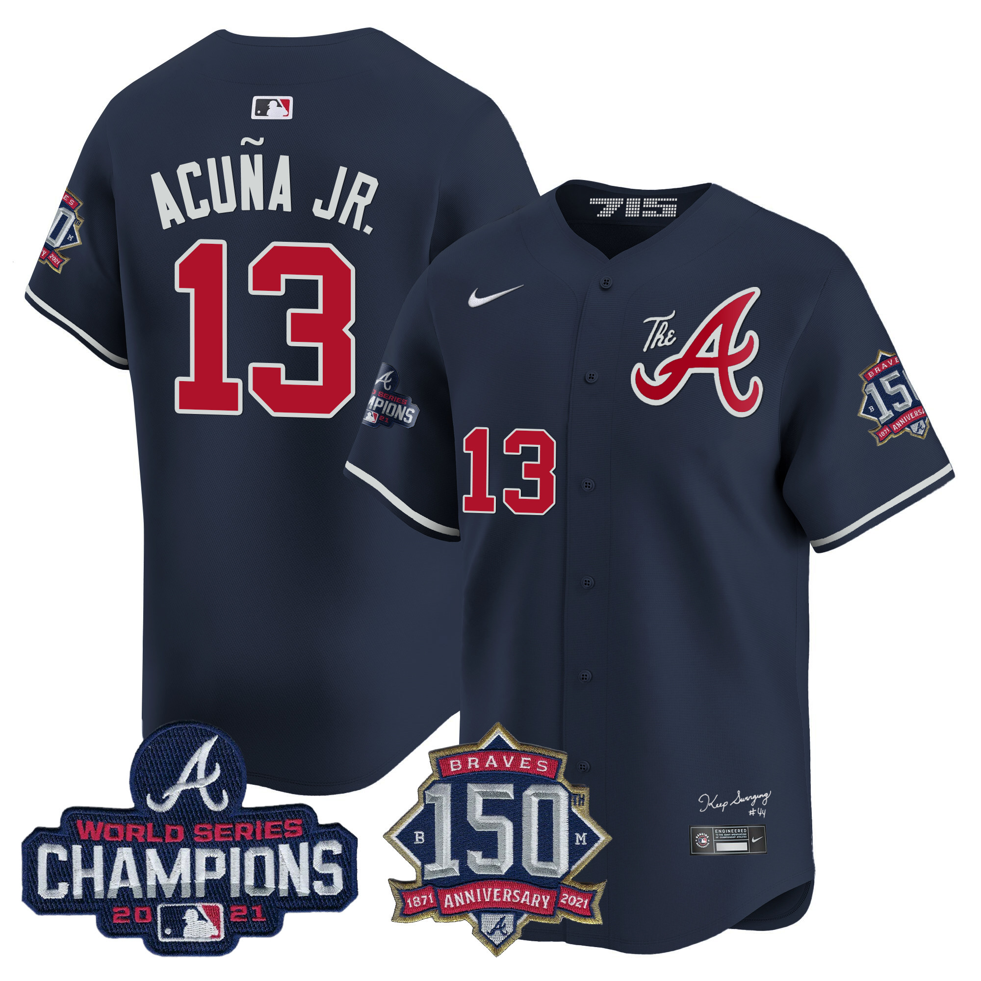 Men's Atlanta Braves Champions & 150th Patch Vapor Premier Limited Jersey - All Stitched - Image 51