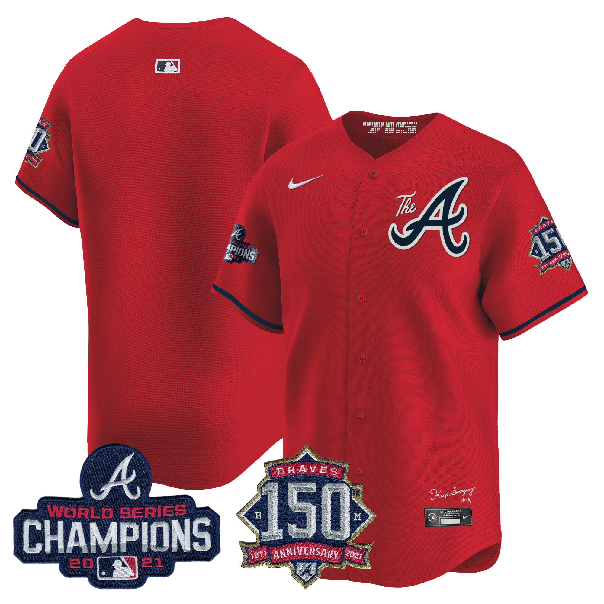 Men's Atlanta Braves Champions & 150th Patch Vapor Premier Limited Jersey - All Stitched - Image 50