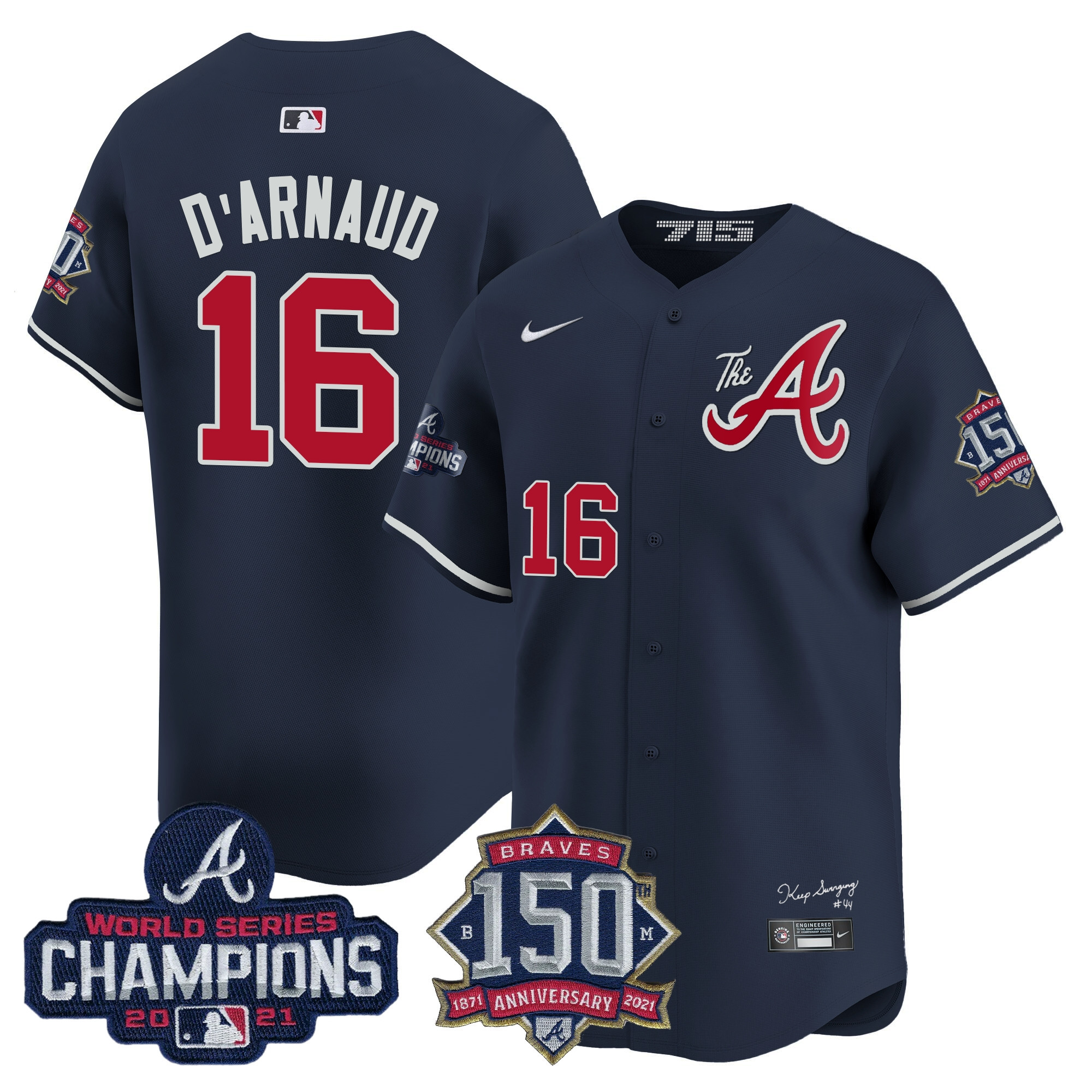 Men's Atlanta Braves Champions & 150th Patch Vapor Premier Limited Jersey - All Stitched - Image 52