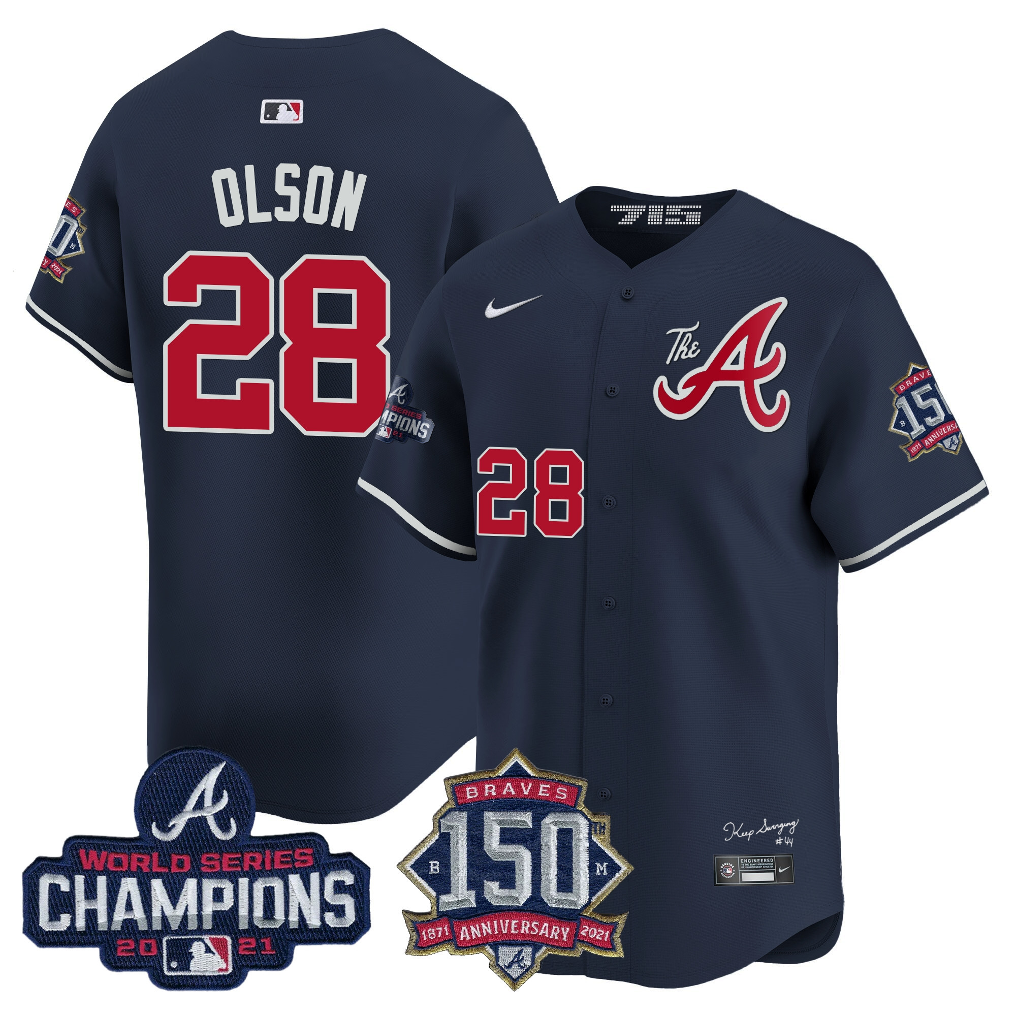 Men's Atlanta Braves Champions & 150th Patch Vapor Premier Limited Jersey - All Stitched - Image 55