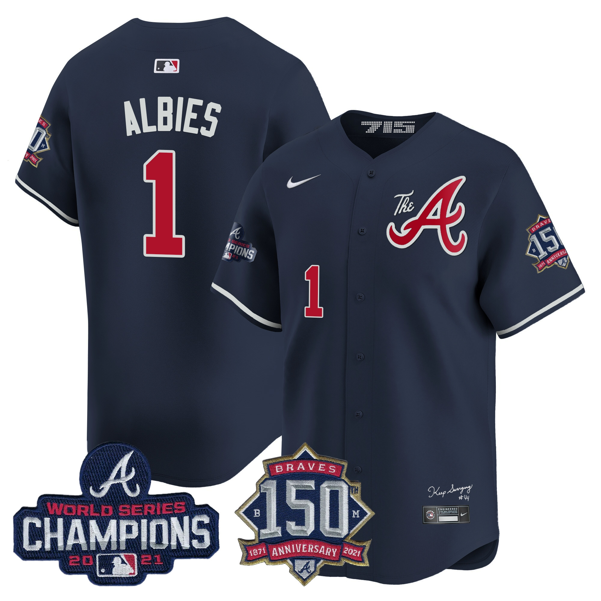Men's Atlanta Braves Champions & 150th Patch Vapor Premier Limited Jersey - All Stitched - Image 56