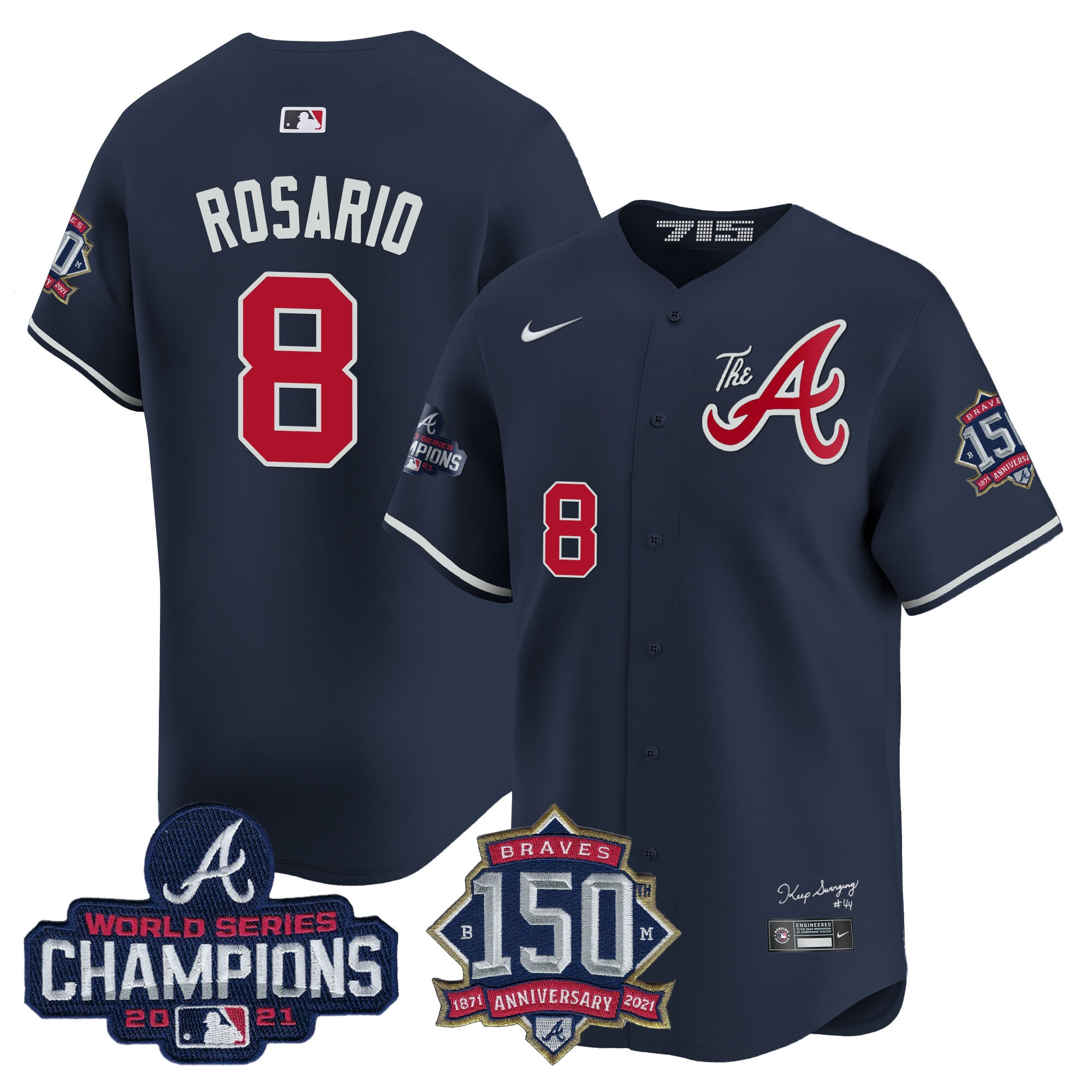 Men's Atlanta Braves Champions & 150th Patch Vapor Premier Limited Jersey - All Stitched - Image 57