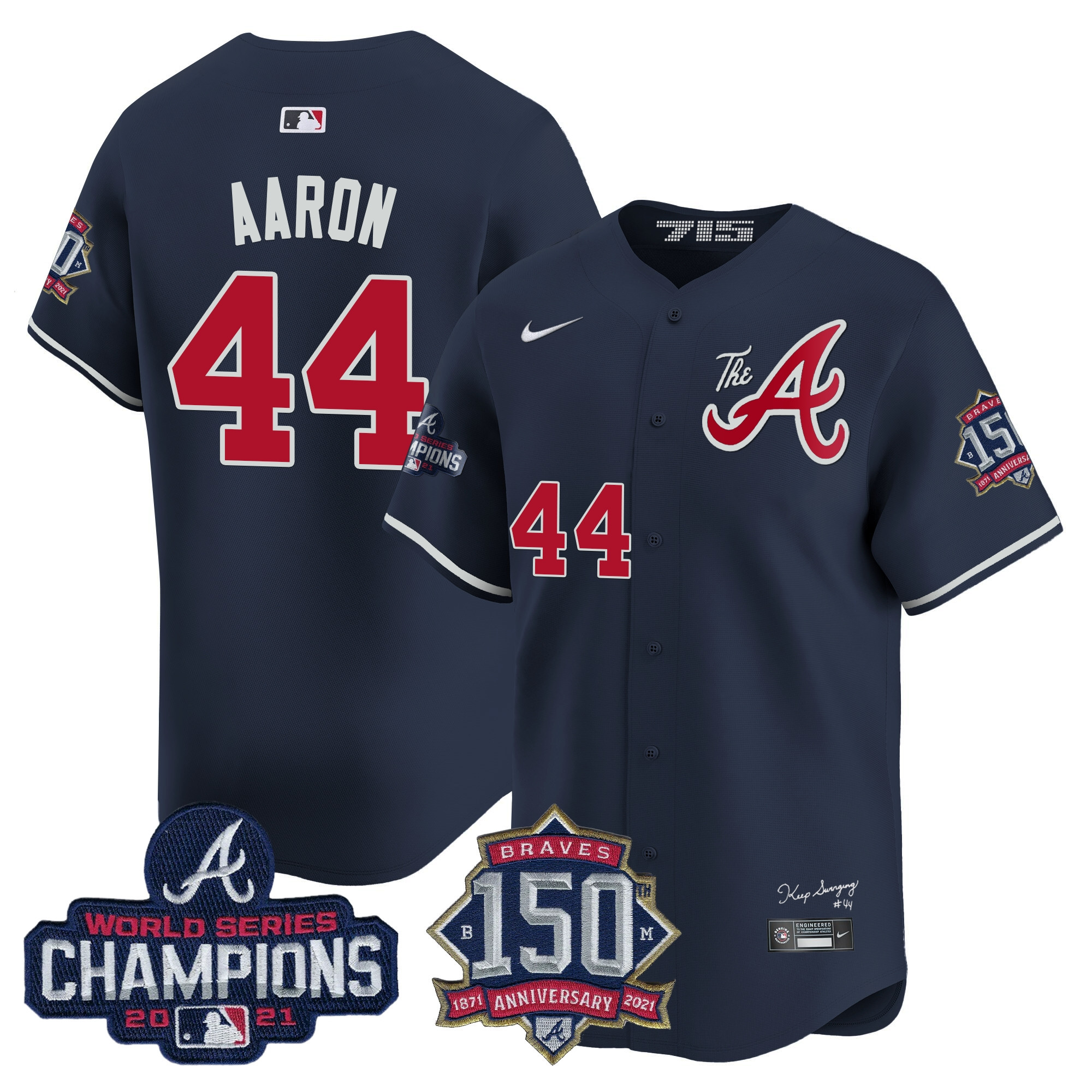 Men's Atlanta Braves Champions & 150th Patch Vapor Premier Limited Jersey - All Stitched - Image 58