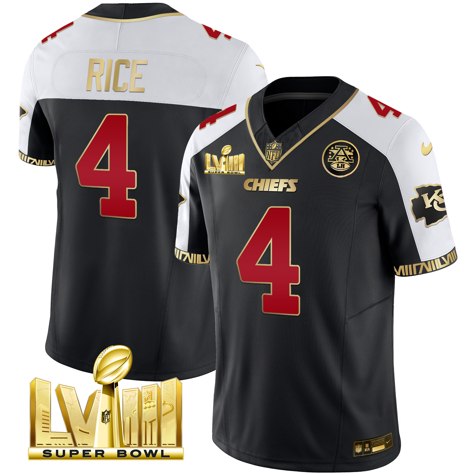 Men's Chiefs Super Bowl LVIII Pattern Gold Vapor Jersey V2 - All Stitched - Image 7