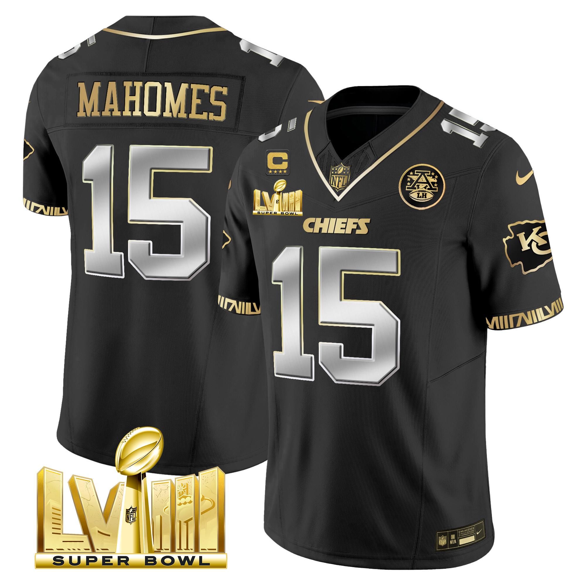Men's Chiefs Super Bowl LVIII Pattern Gold Vapor Jersey V2 - All Stitched - Image 8
