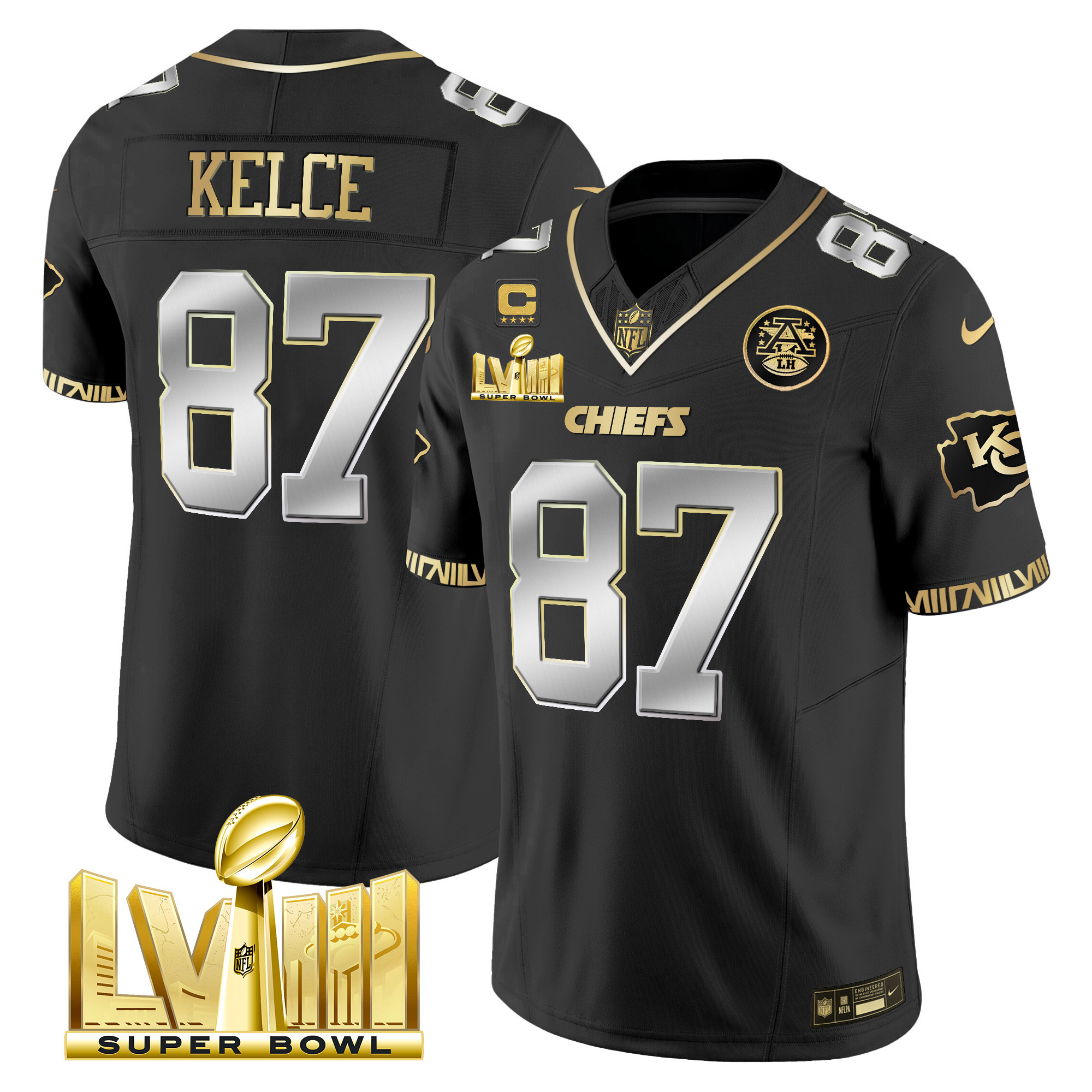 Men's Chiefs Super Bowl LVIII Pattern Gold Vapor Jersey V2 - All Stitched - Image 9