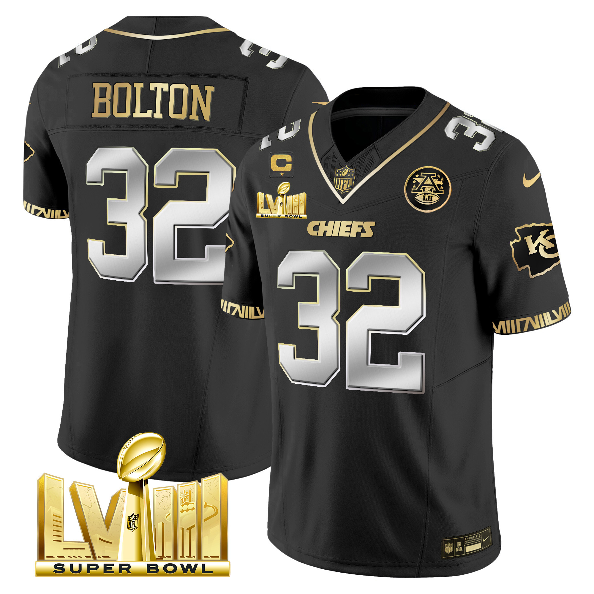 Men's Chiefs Super Bowl LVIII Pattern Gold Vapor Jersey V2 - All Stitched - Image 13