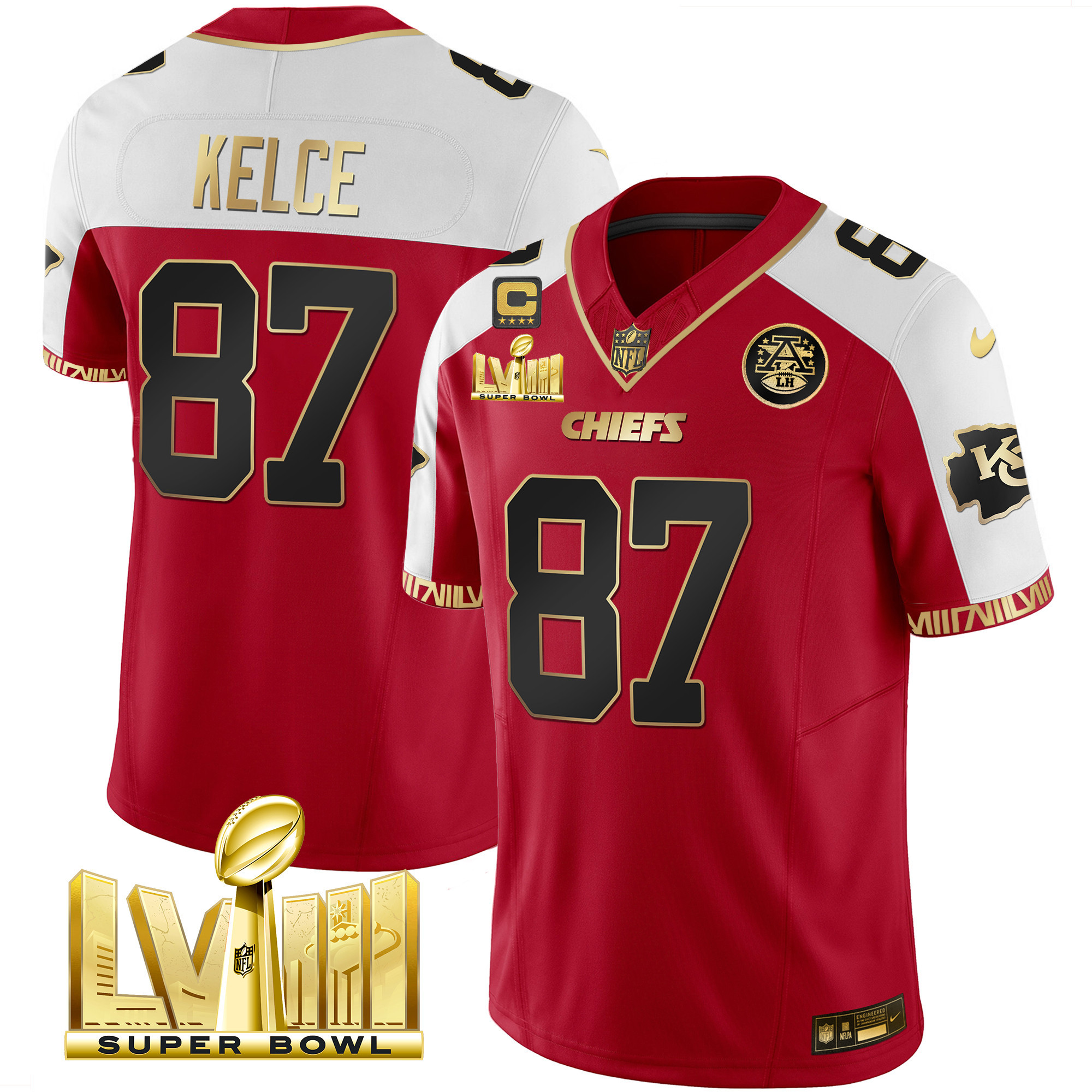 Men's Chiefs Super Bowl LVIII Pattern Gold Vapor Jersey V2 - All Stitched - Image 16