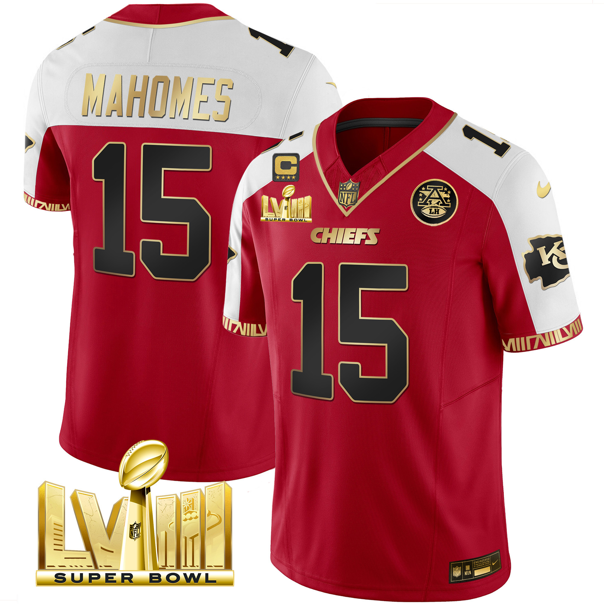 Men's Chiefs Super Bowl LVIII Pattern Gold Vapor Jersey V2 - All Stitched - Image 15