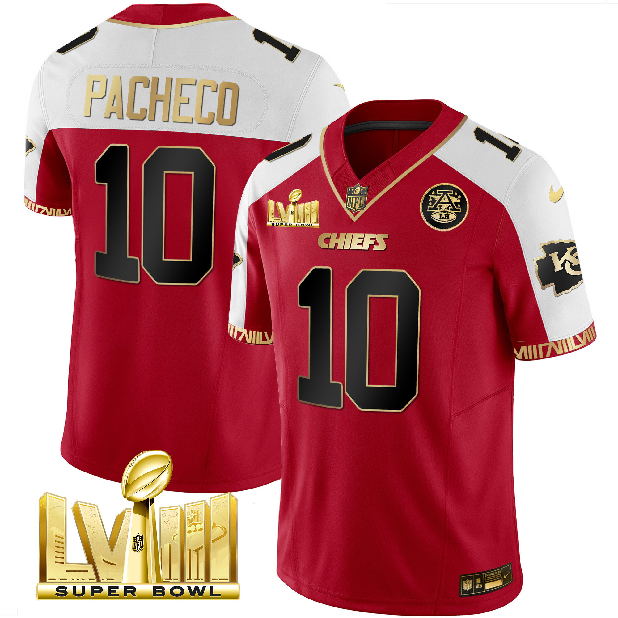 Men's Chiefs Super Bowl LVIII Pattern Gold Vapor Jersey V2 - All Stitched - Image 18