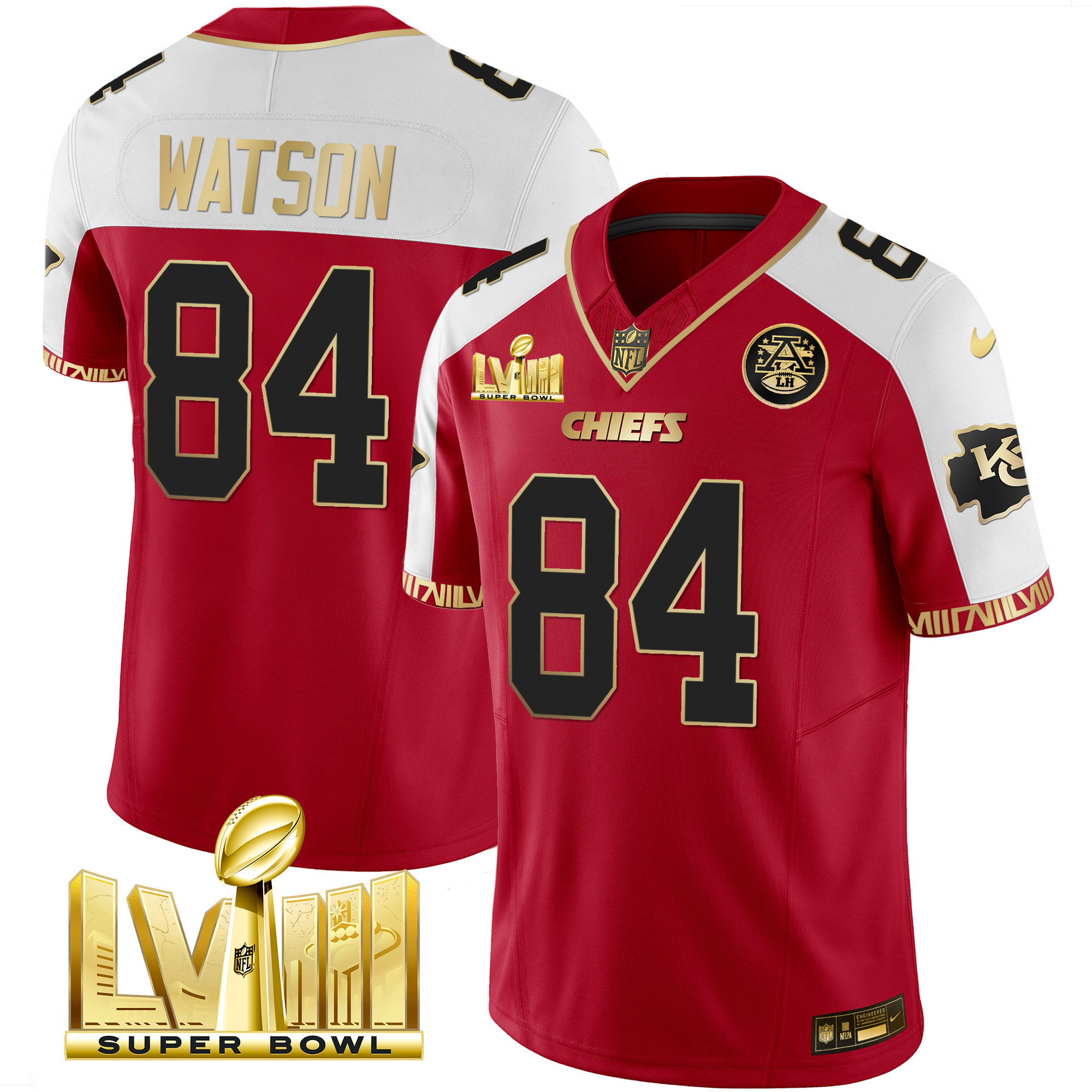 Men's Chiefs Super Bowl LVIII Pattern Gold Vapor Jersey V2 - All Stitched - Image 19