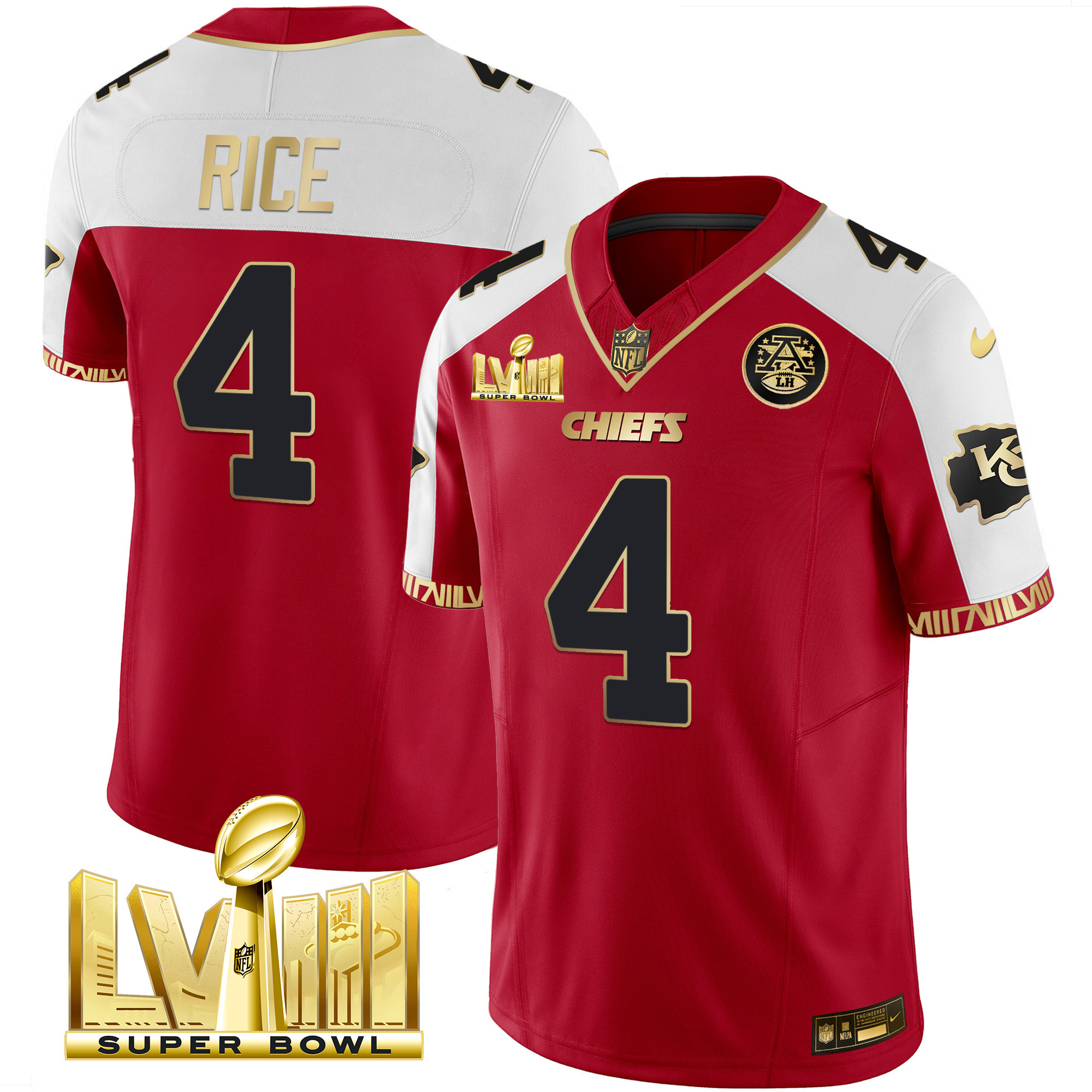 Men's Chiefs Super Bowl LVIII Pattern Gold Vapor Jersey V2 - All Stitched - Image 21