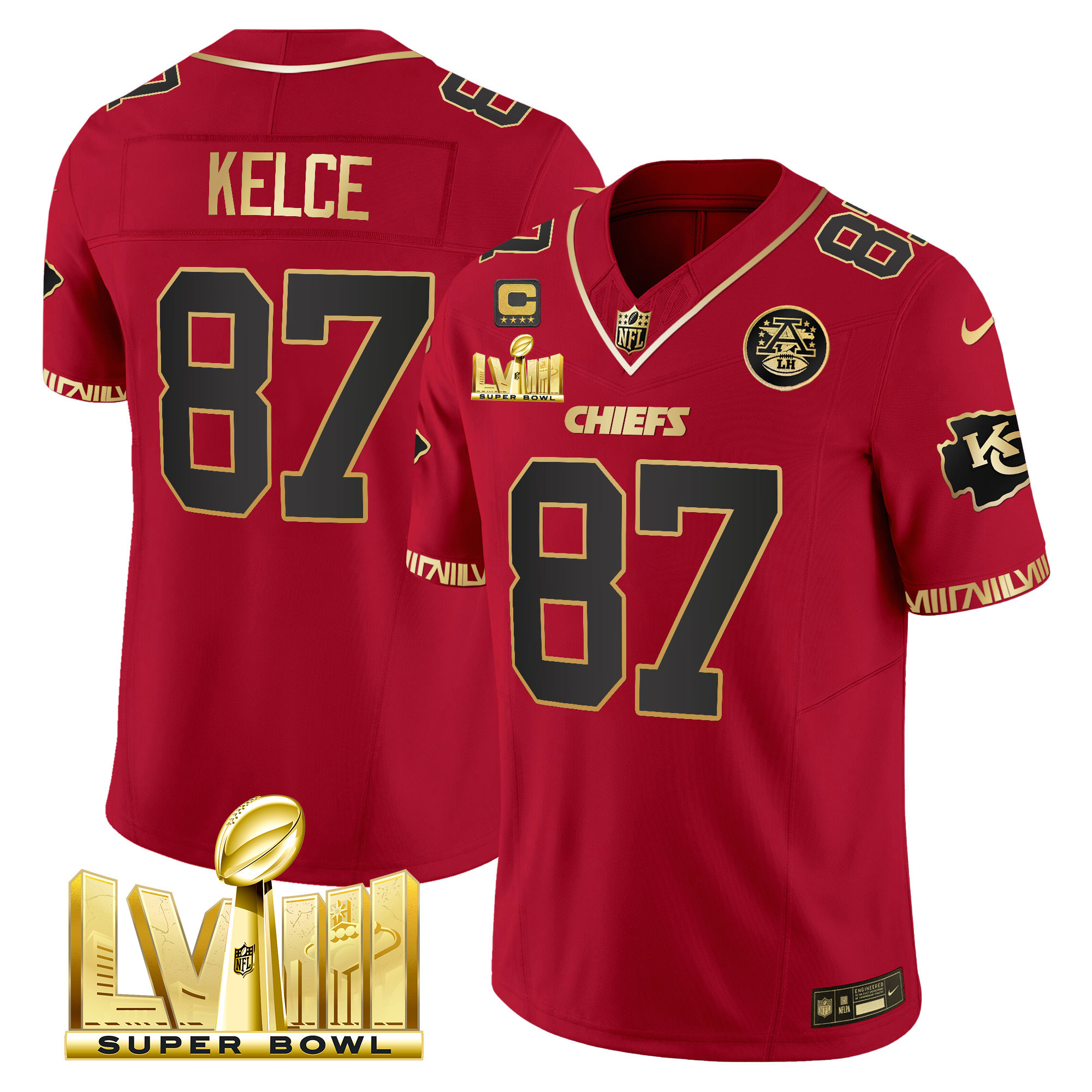 Men's Chiefs Super Bowl LVIII Pattern Gold Vapor Jersey V2 - All Stitched - Image 23