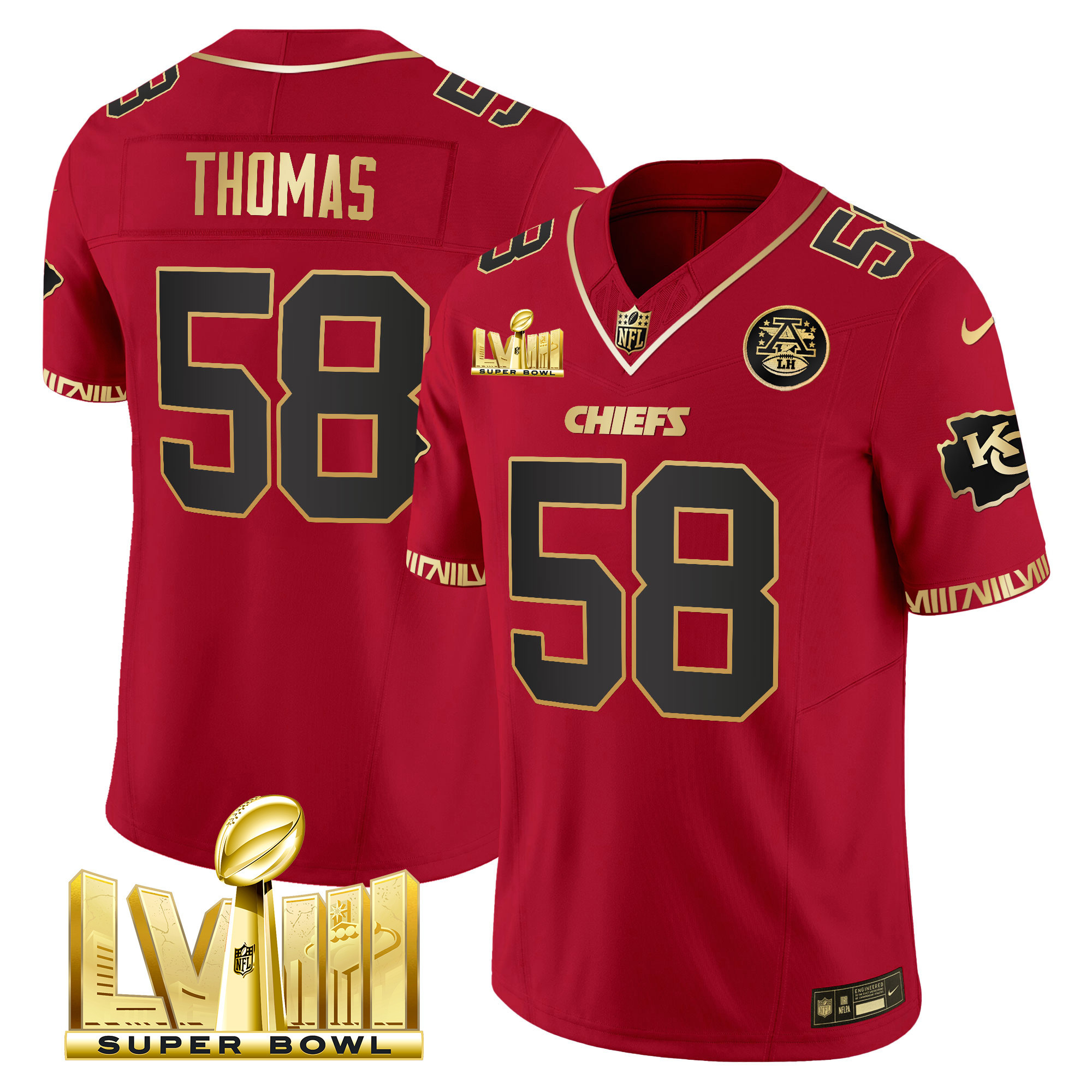 Men's Chiefs Super Bowl LVIII Pattern Gold Vapor Jersey V2 - All Stitched - Image 24