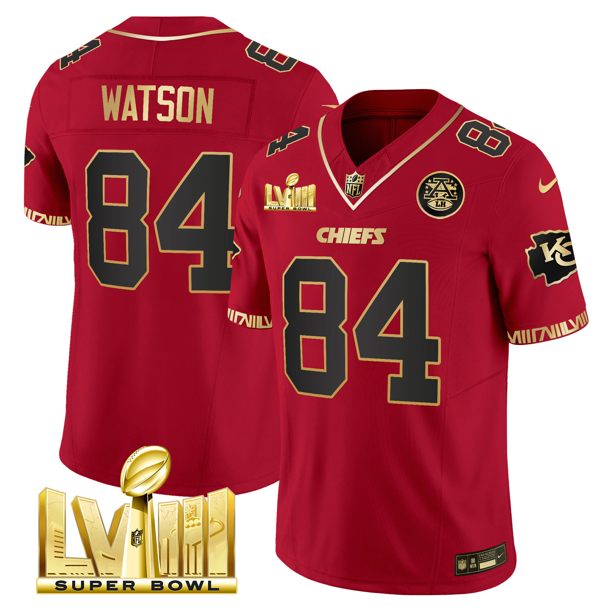 Men's Chiefs Super Bowl LVIII Pattern Gold Vapor Jersey V2 - All Stitched - Image 26