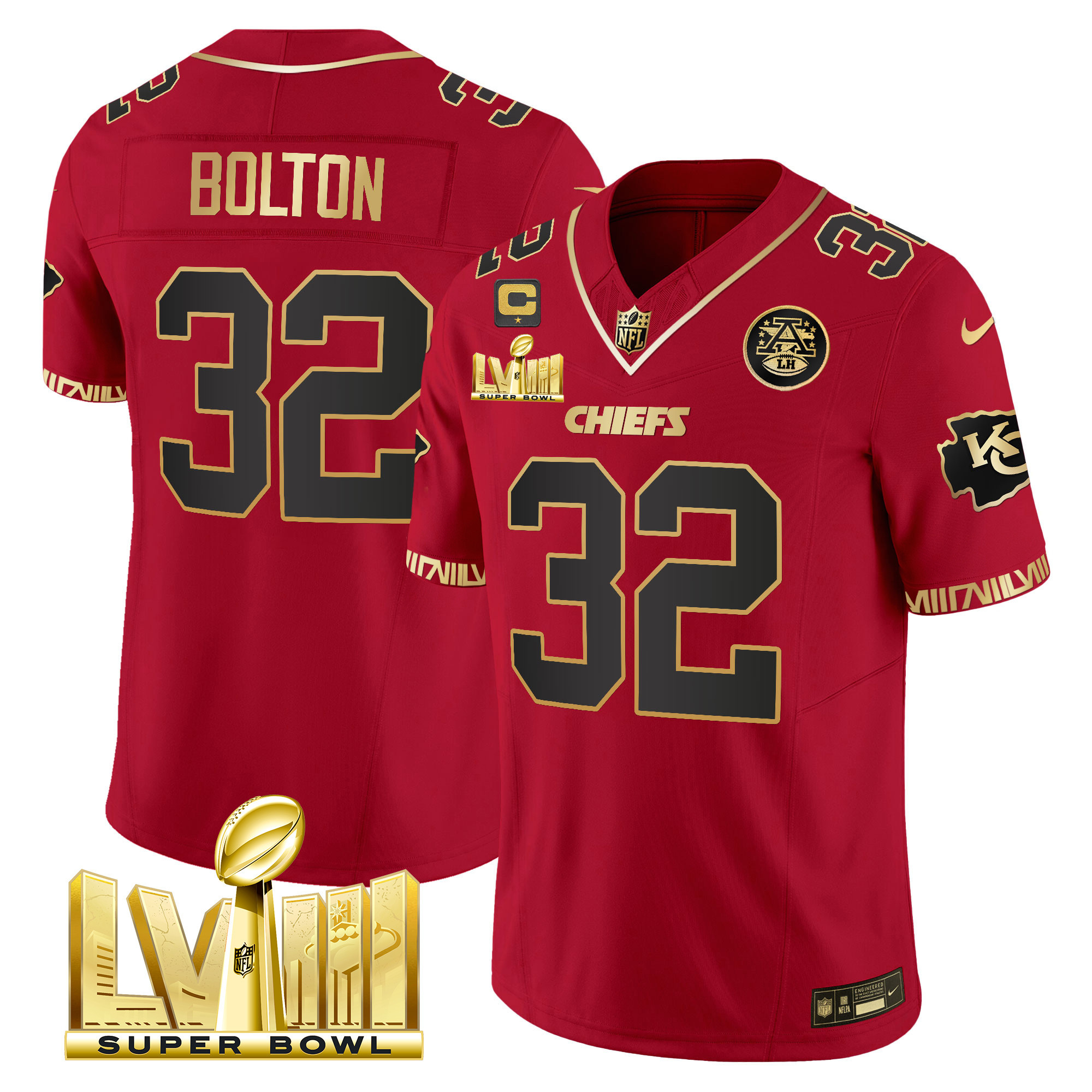 Men's Chiefs Super Bowl LVIII Pattern Gold Vapor Jersey V2 - All Stitched - Image 27
