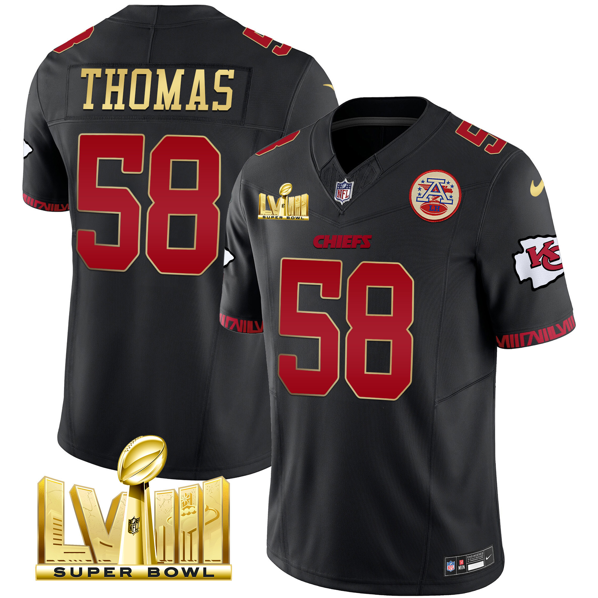 Men's Chiefs Super Bowl LVIII Pattern Gold Vapor Jersey V2 - All Stitched - Image 31