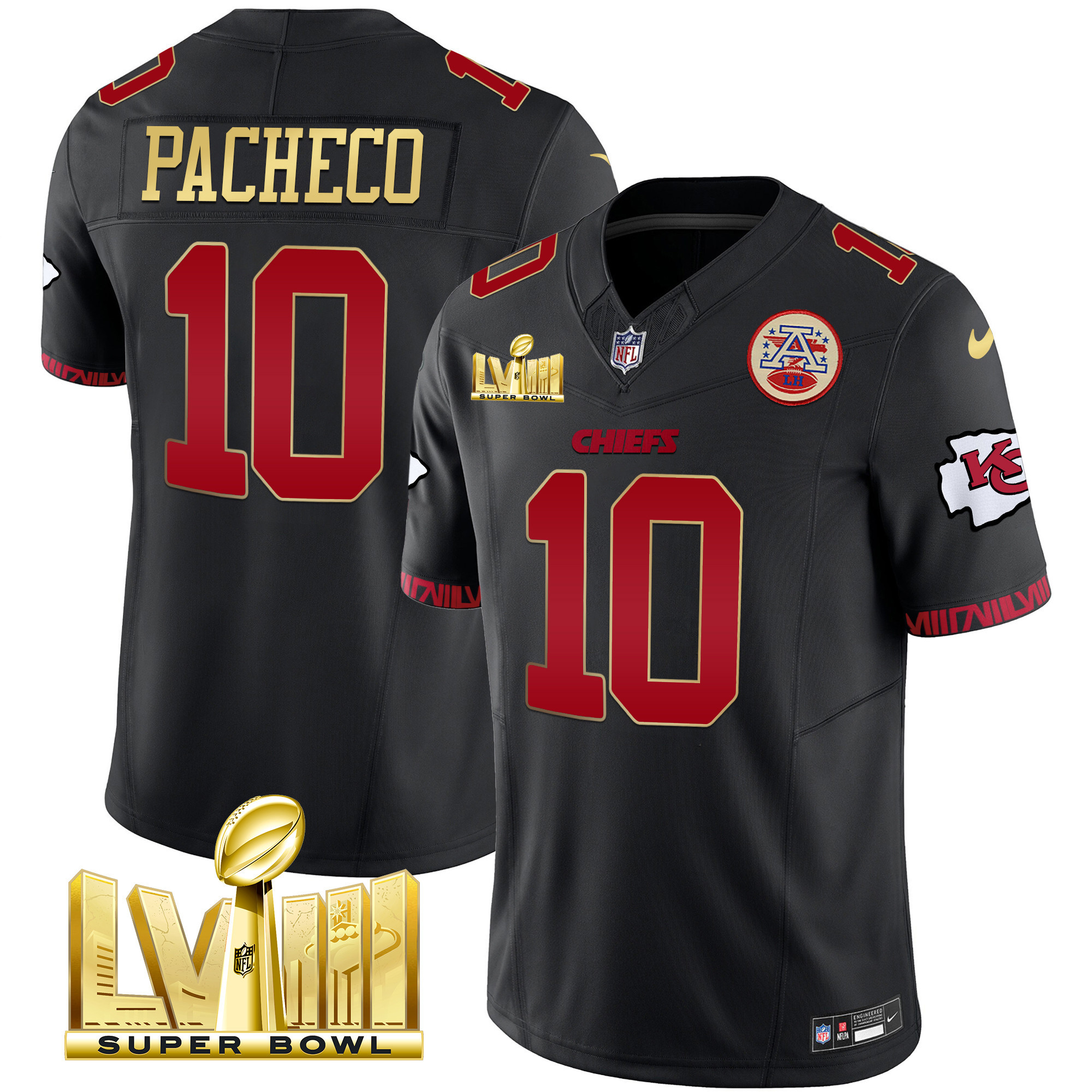 Men's Chiefs Super Bowl LVIII Pattern Gold Vapor Jersey V2 - All Stitched - Image 32