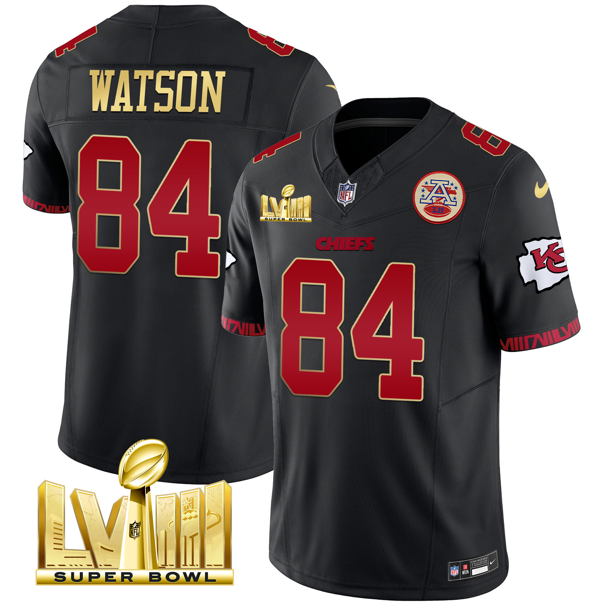 Men's Chiefs Super Bowl LVIII Pattern Gold Vapor Jersey V2 - All Stitched - Image 33