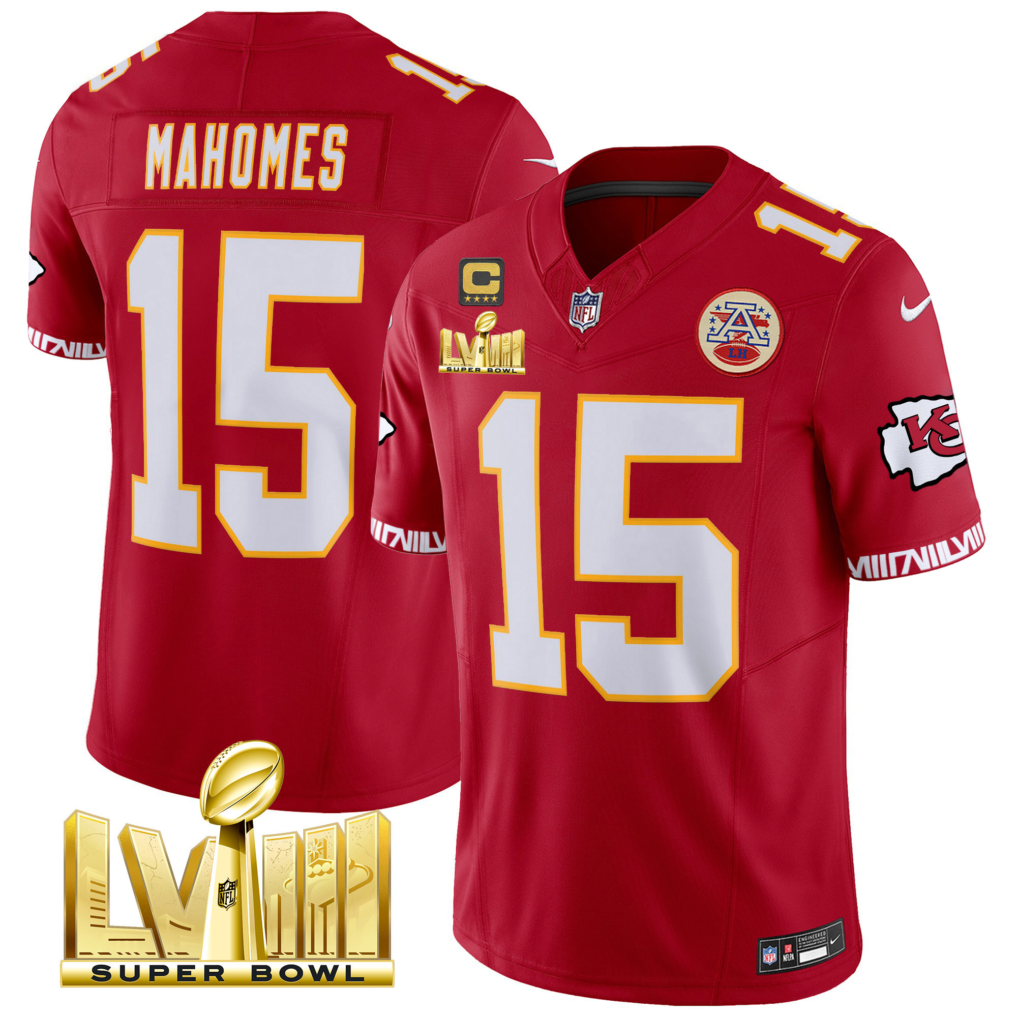 Men's Chiefs Super Bowl LVIII Pattern Gold Vapor Jersey V2 - All Stitched - Image 36