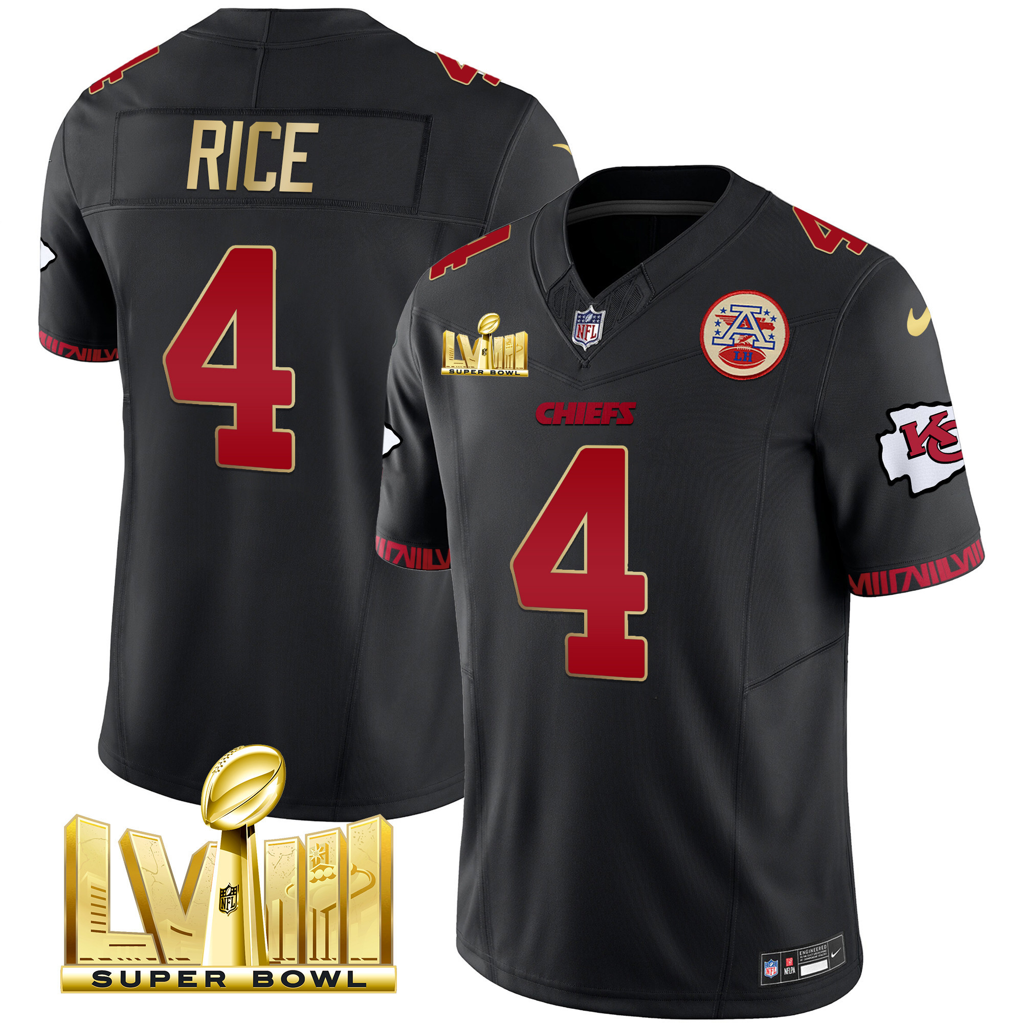 Men's Chiefs Super Bowl LVIII Pattern Gold Vapor Jersey V2 - All Stitched - Image 35