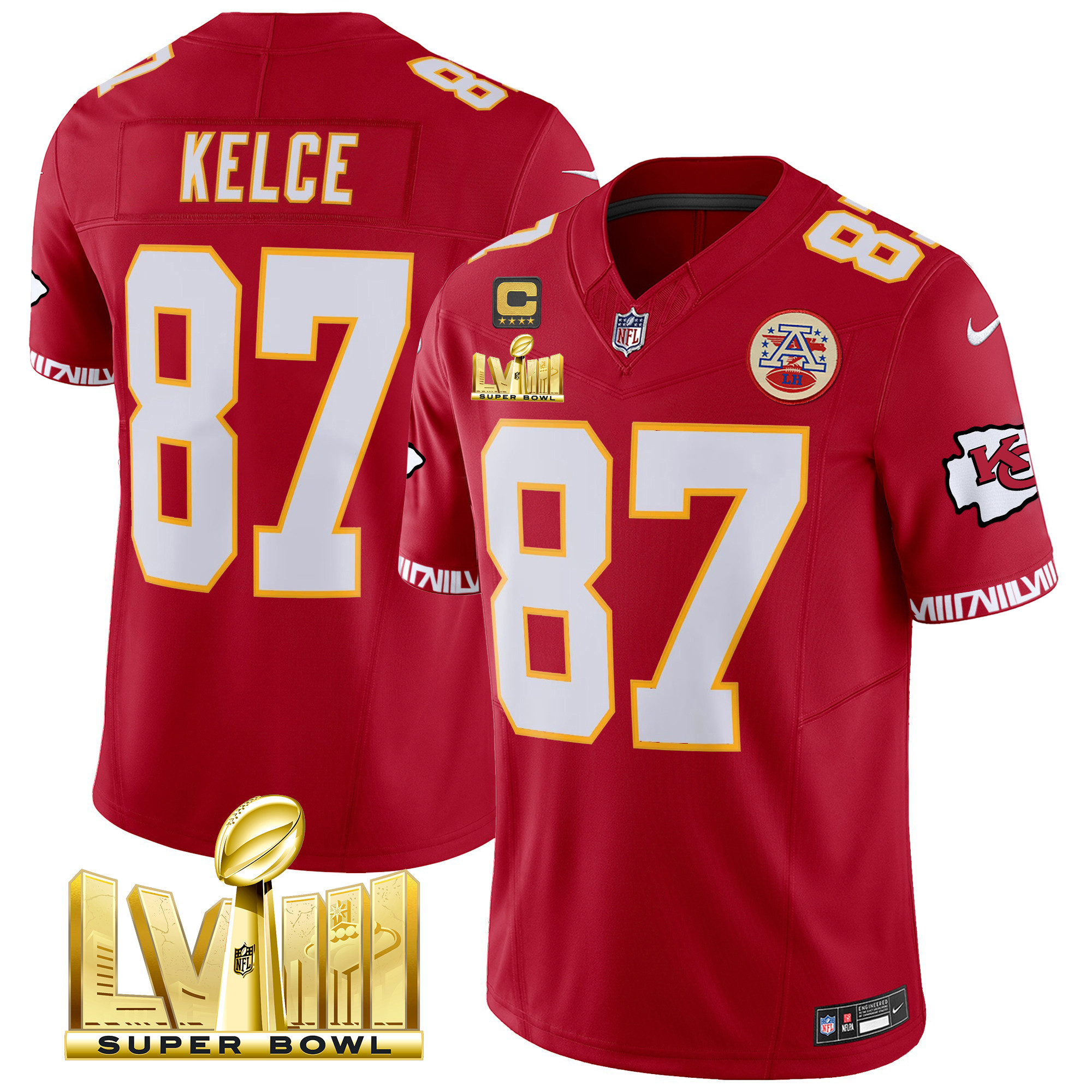 Men's Chiefs Super Bowl LVIII Pattern Gold Vapor Jersey V2 - All Stitched - Image 37