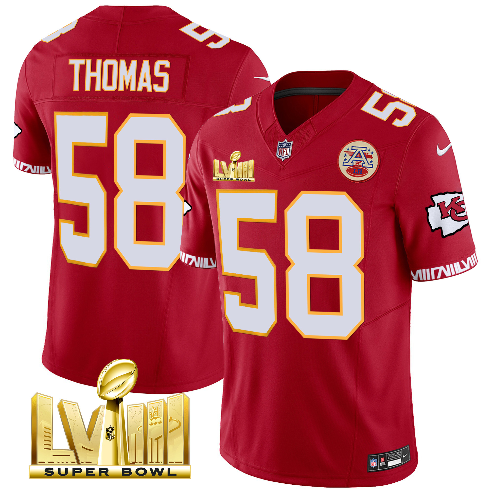Men's Chiefs Super Bowl LVIII Pattern Gold Vapor Jersey V2 - All Stitched - Image 38