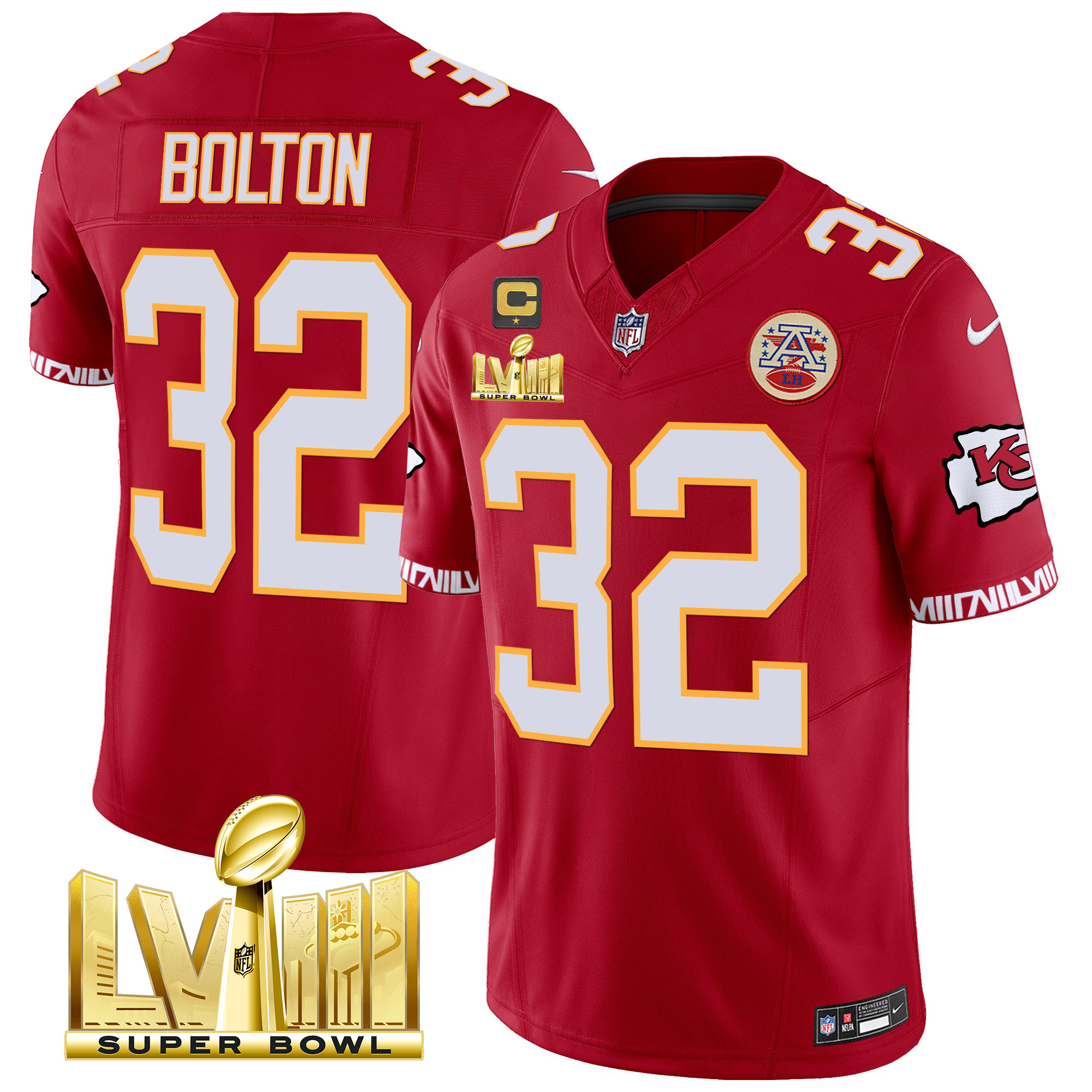 Men's Chiefs Super Bowl LVIII Pattern Gold Vapor Jersey V2 - All Stitched - Image 41