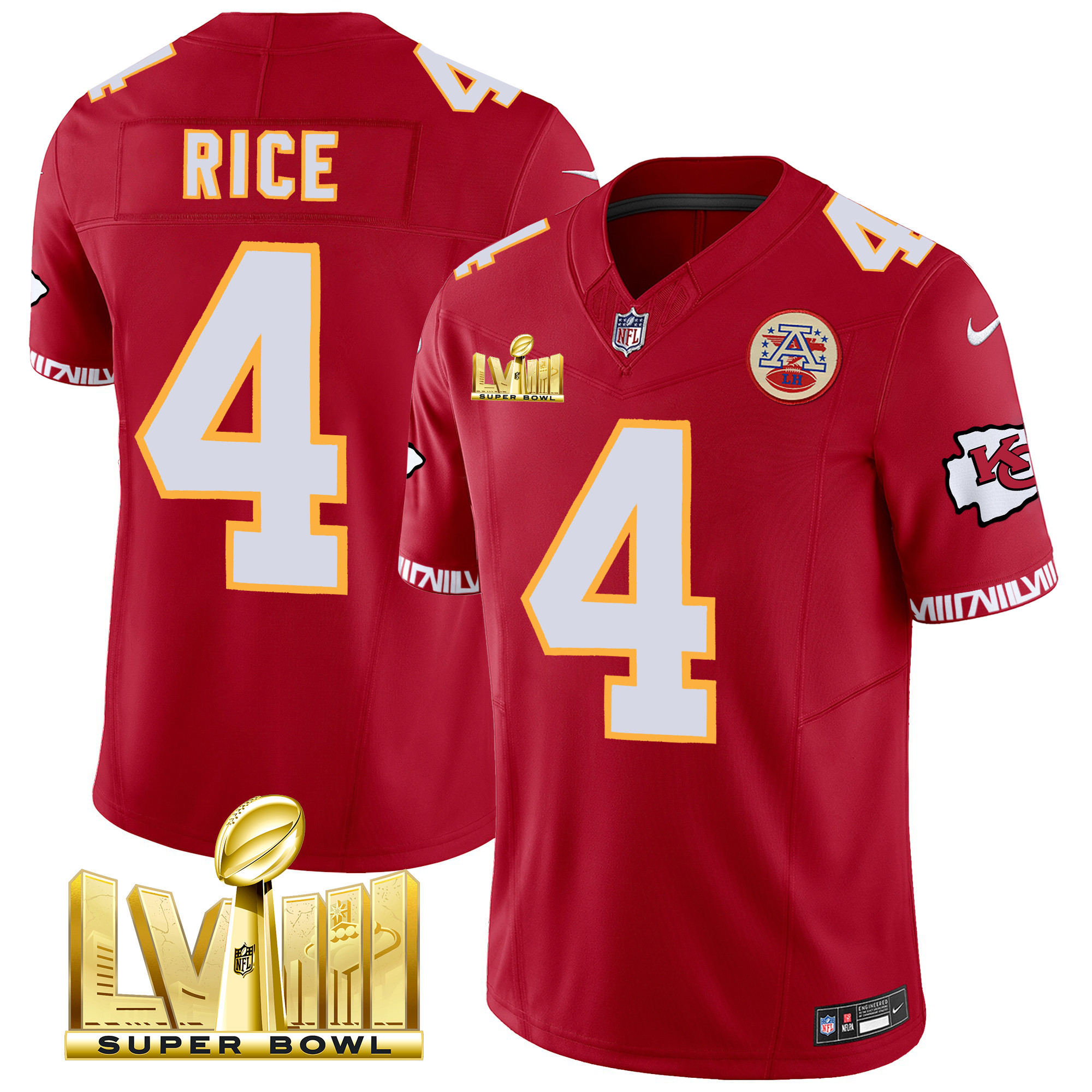 Men's Chiefs Super Bowl LVIII Pattern Gold Vapor Jersey V2 - All Stitched - Image 42