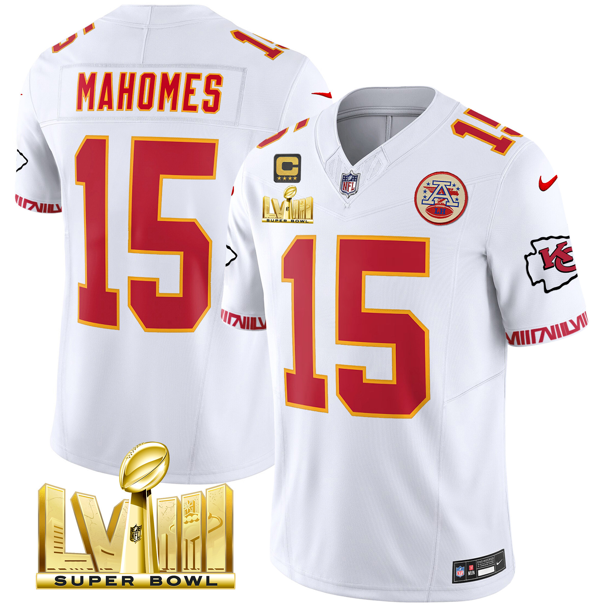 Men's Chiefs Super Bowl LVIII Pattern Gold Vapor Jersey V2 - All Stitched - Image 43