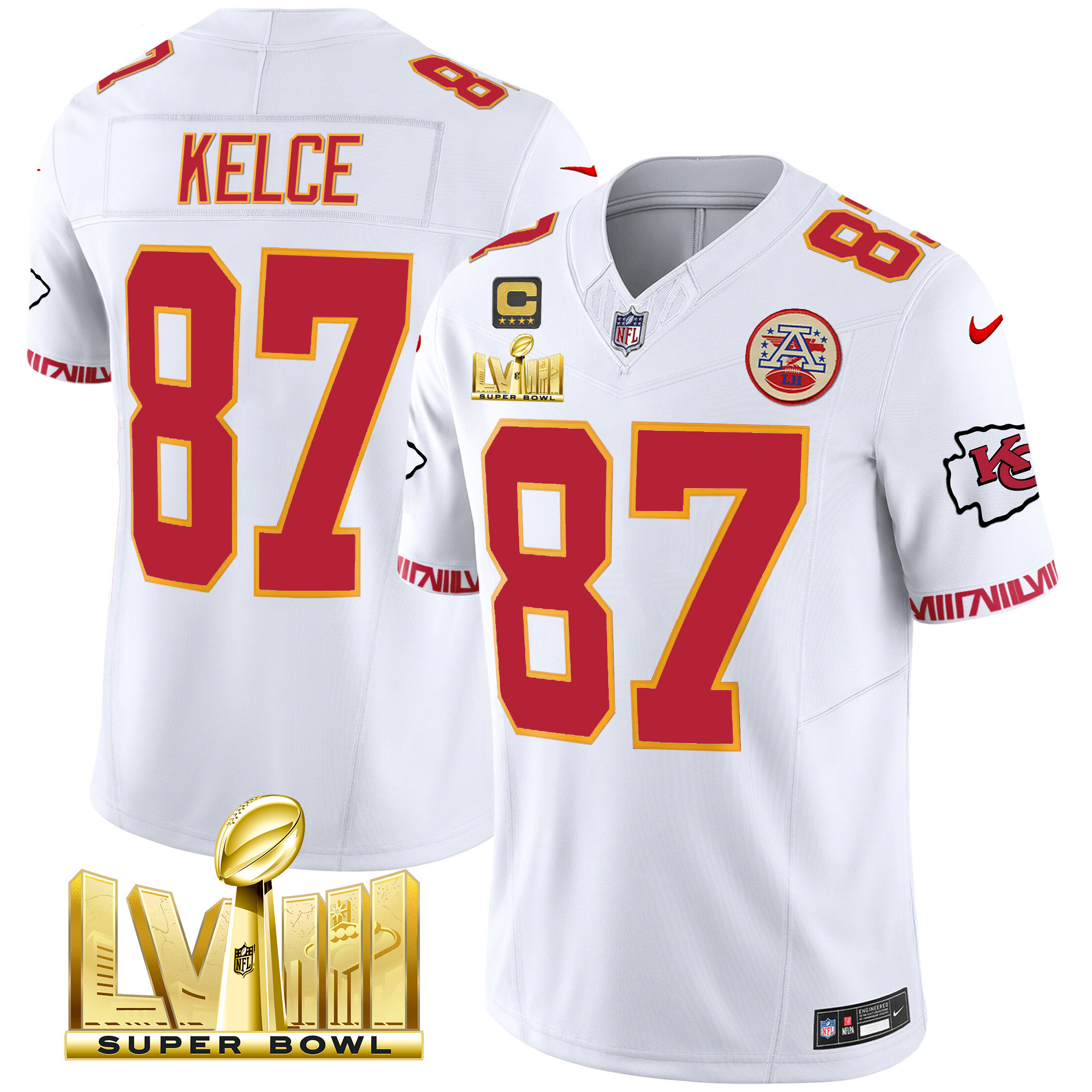 Men's Chiefs Super Bowl LVIII Pattern Gold Vapor Jersey V2 - All Stitched - Image 44