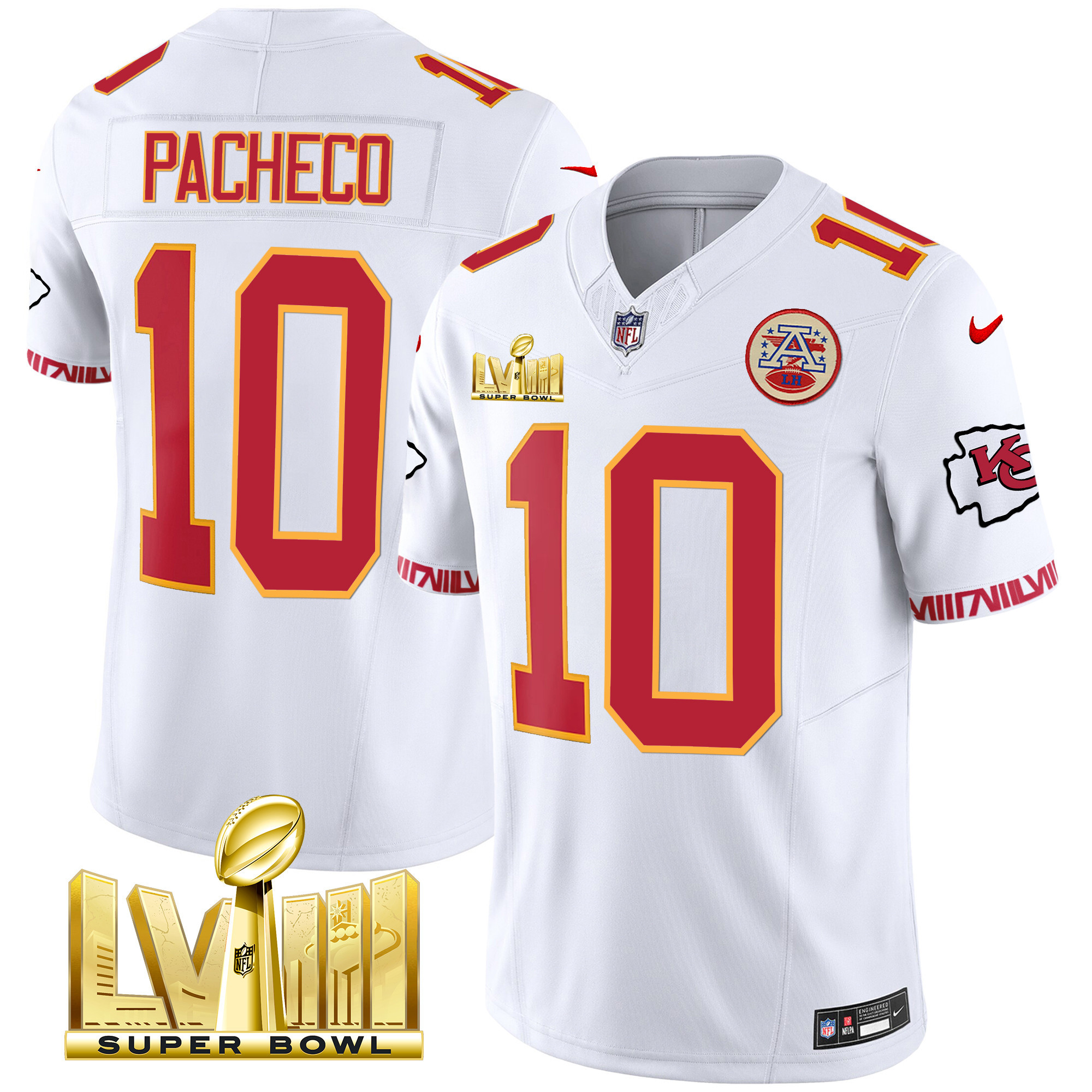 Men's Chiefs Super Bowl LVIII Pattern Gold Vapor Jersey V2 - All Stitched - Image 46