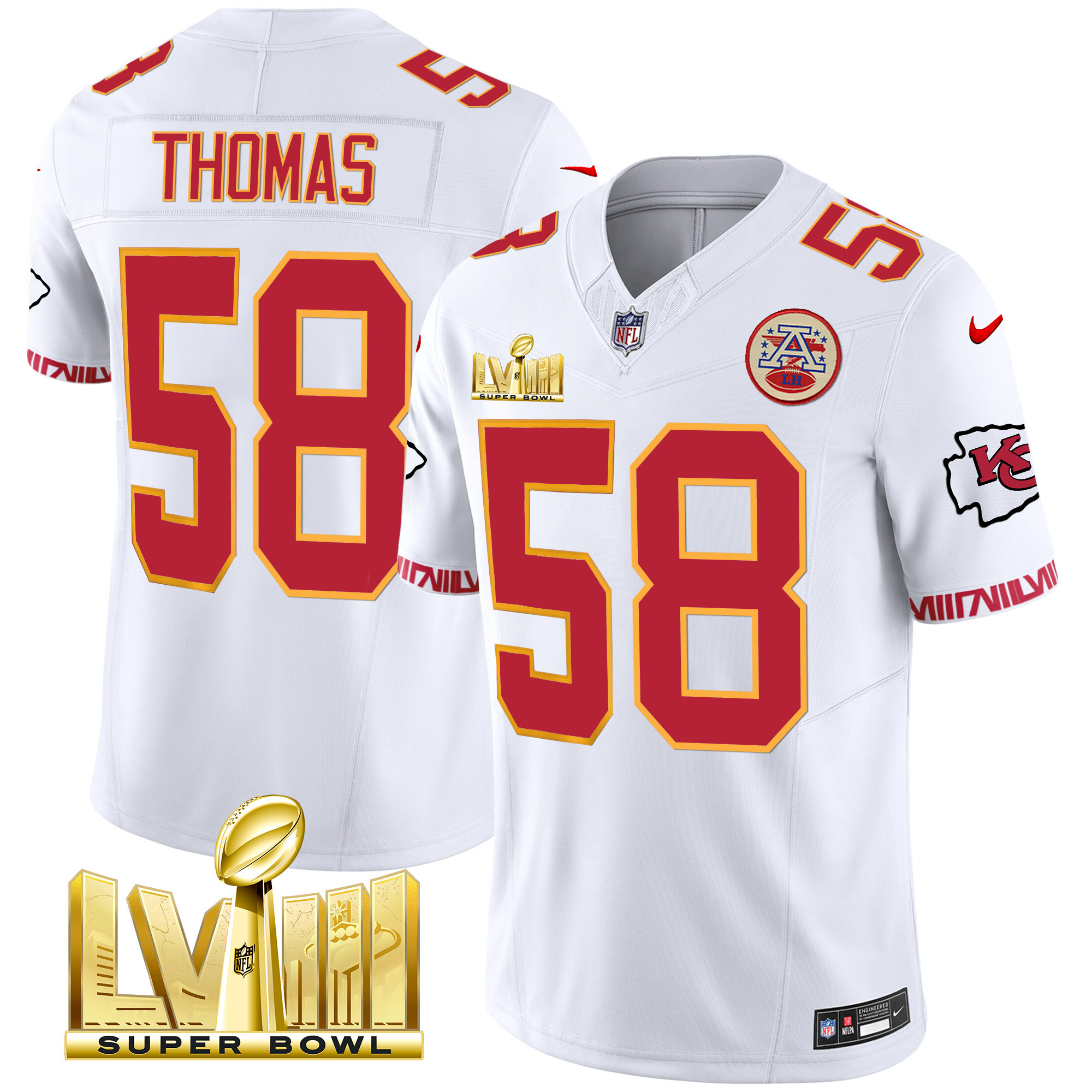 Men's Chiefs Super Bowl LVIII Pattern Gold Vapor Jersey V2 - All Stitched - Image 45