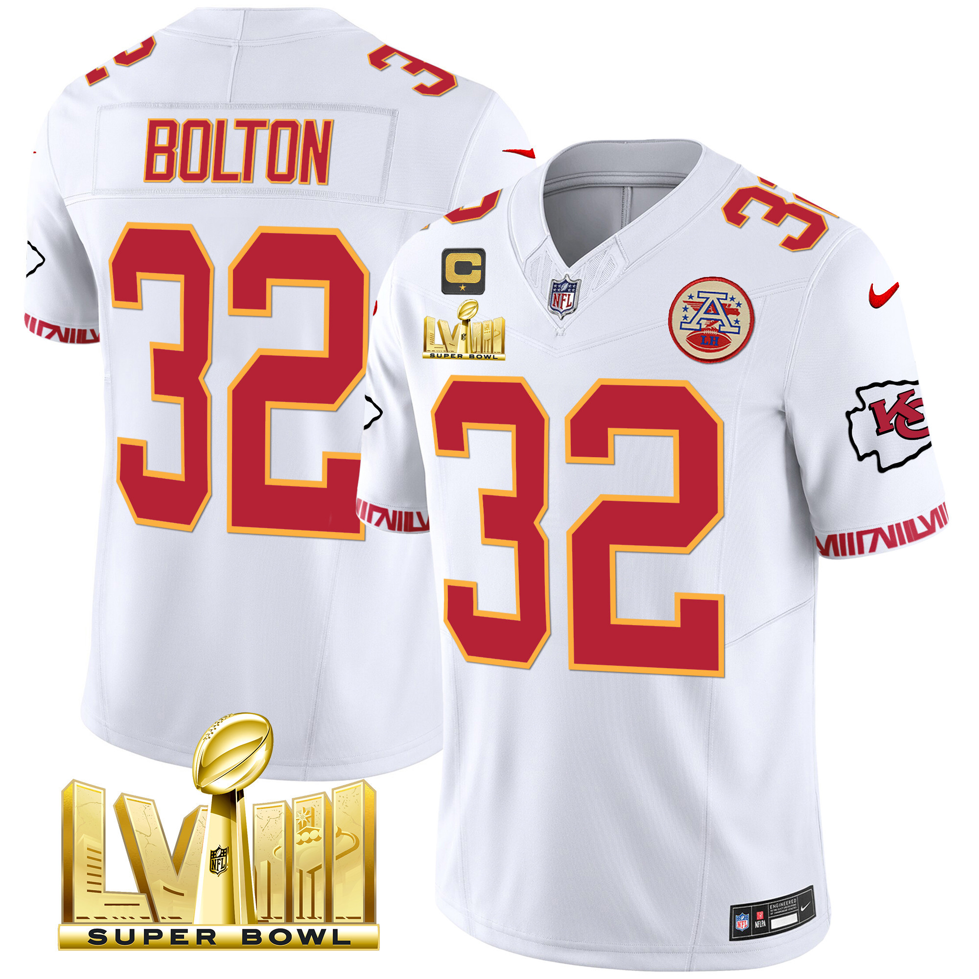 Men's Chiefs Super Bowl LVIII Pattern Gold Vapor Jersey V2 - All Stitched - Image 48