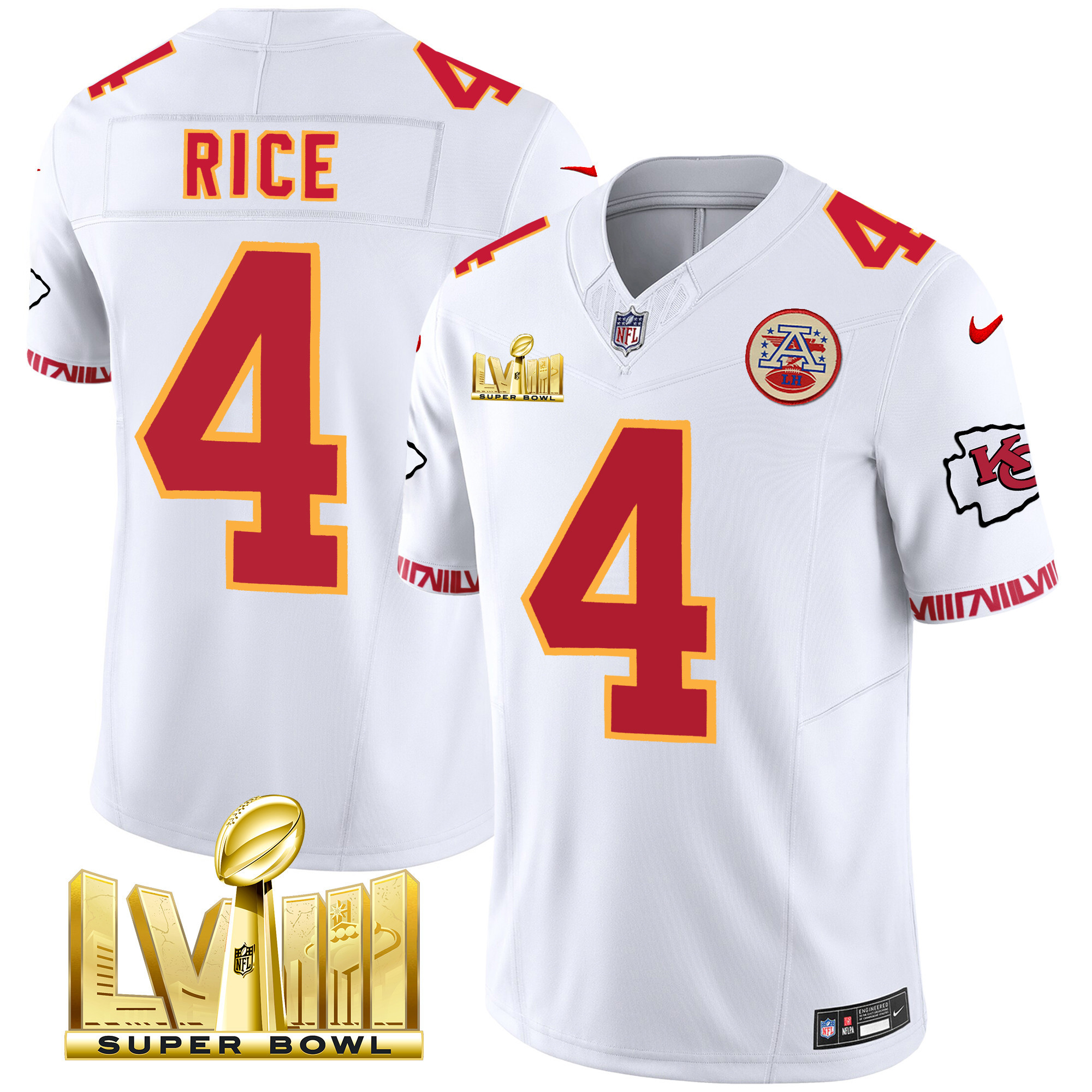 Men's Chiefs Super Bowl LVIII Pattern Gold Vapor Jersey V2 - All Stitched - Image 49
