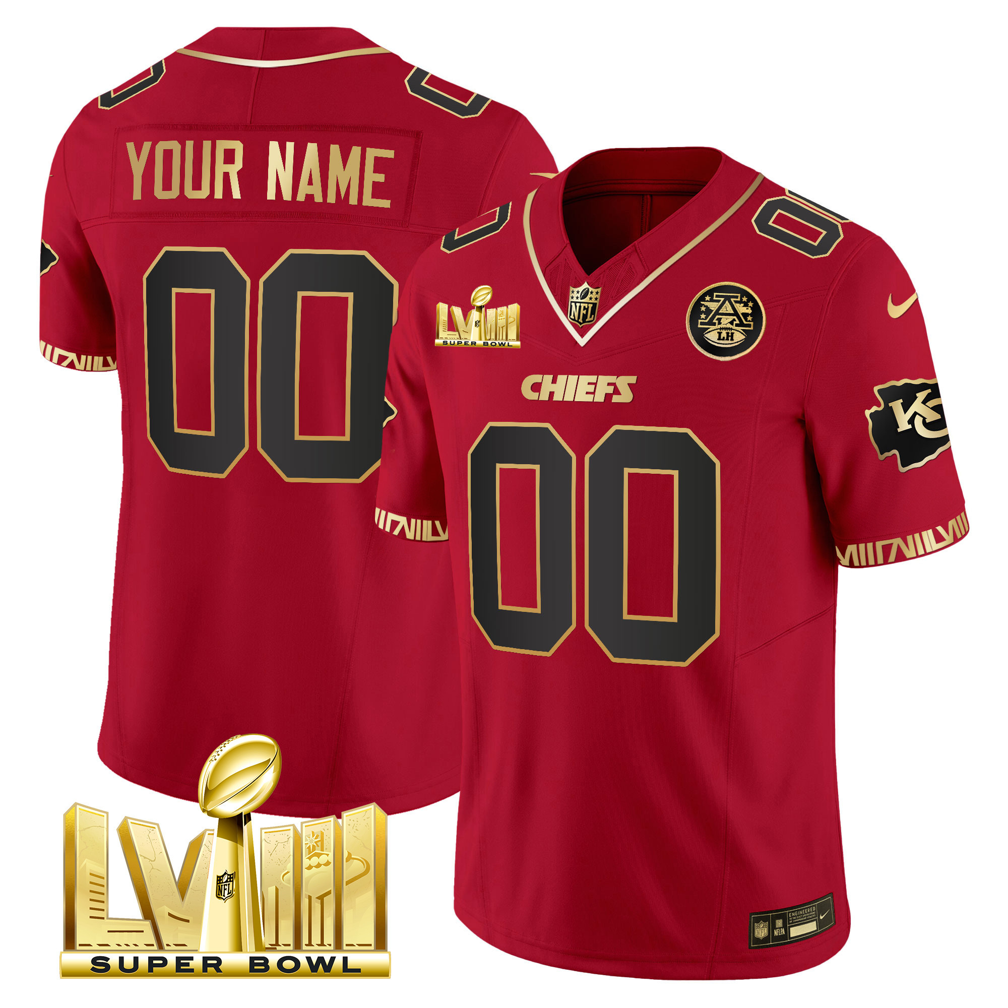 Chiefs Super Bowl LVIII Pattern Gold Vapor Custom Jersey V2 - All Stitched - Image 4
