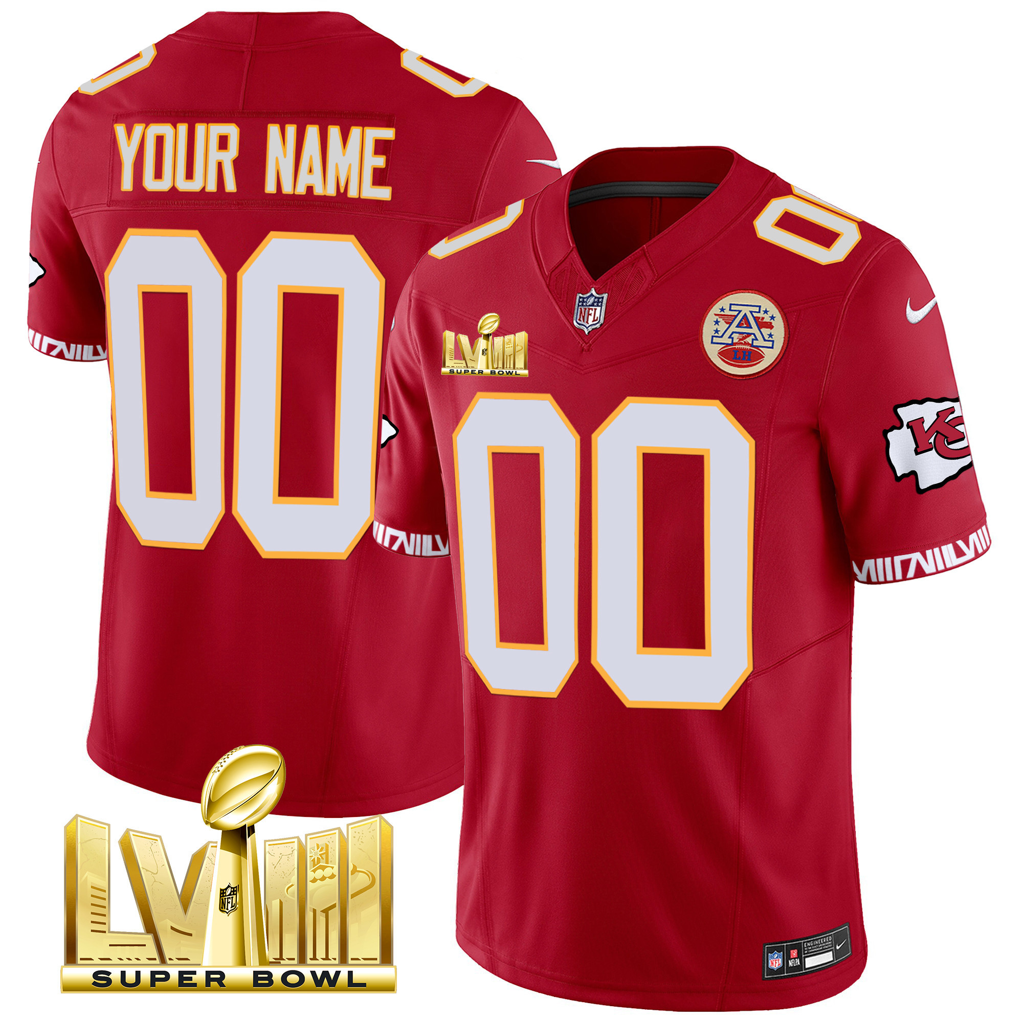 Chiefs Super Bowl LVIII Pattern Gold Vapor Custom Jersey V2 - All Stitched - Image 6