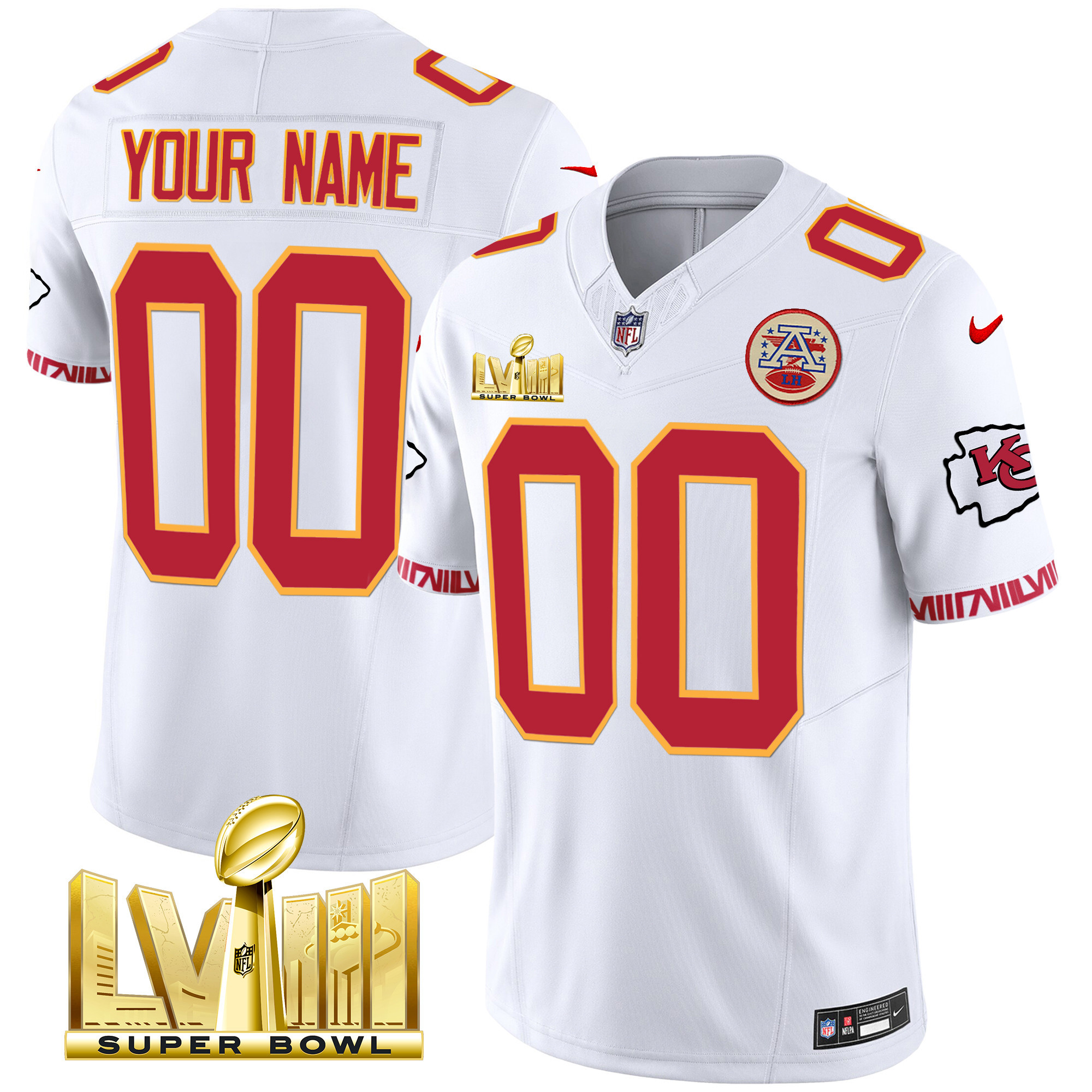 Chiefs Super Bowl LVIII Pattern Gold Vapor Custom Jersey V2 - All Stitched - Image 7